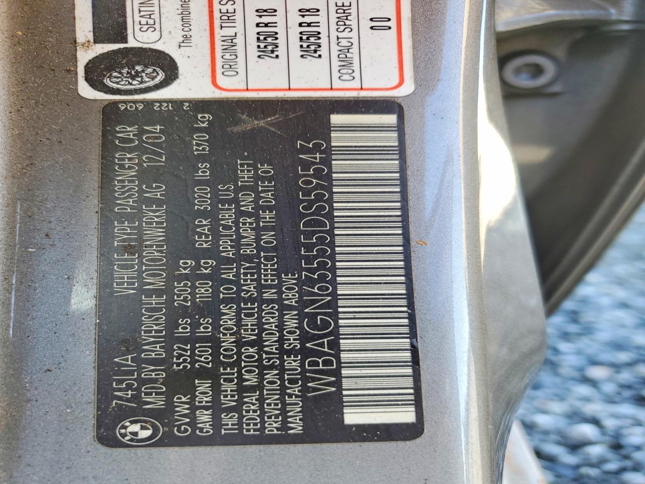2005 Bmw 745 Li Gray vin: WBAGN63555DS59543