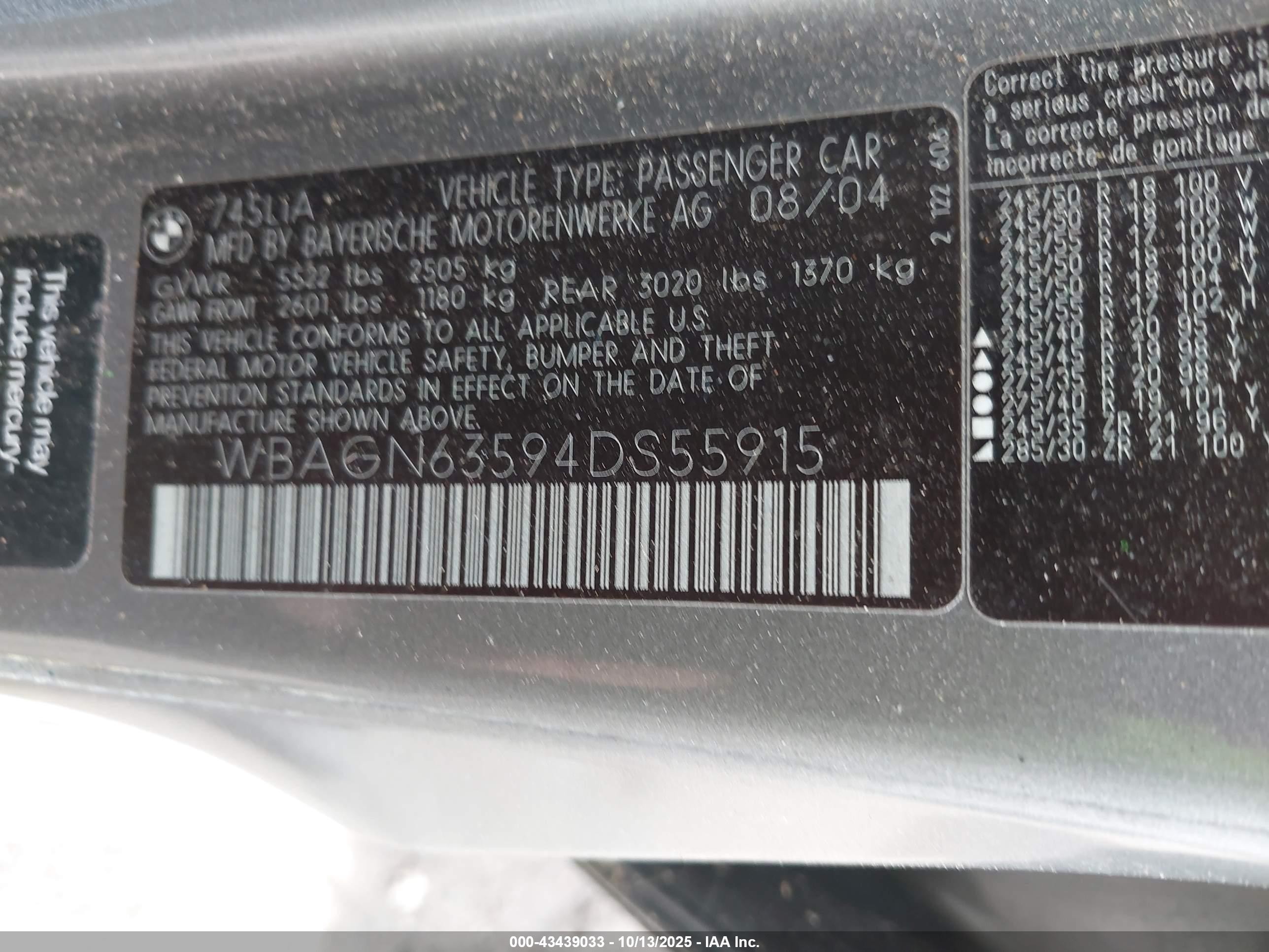 2004 Bmw 745li   Gray vin: WBAGN63594DS55915
