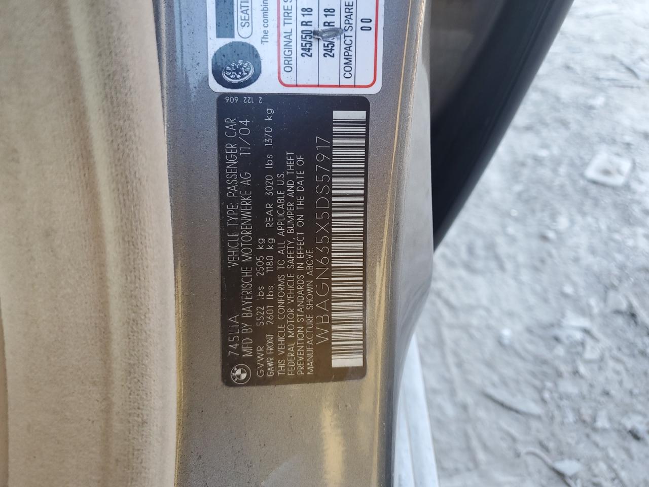 2005 Bmw 745 Li Gray vin: WBAGN635X5DS57917