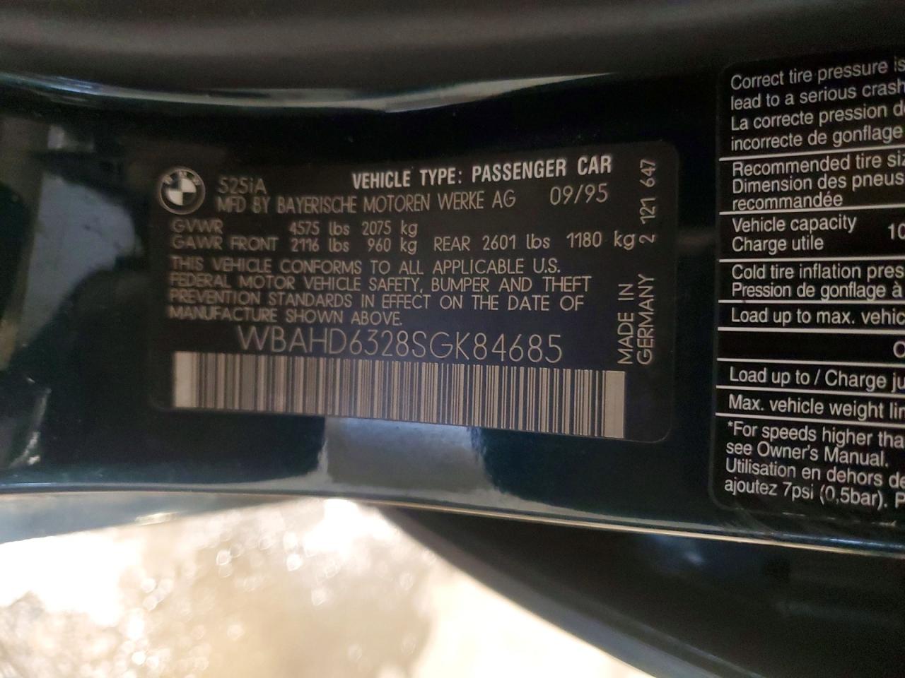 1995 Bmw 525 I Automatic Зеленый vin: WBAHD6328SGK84685