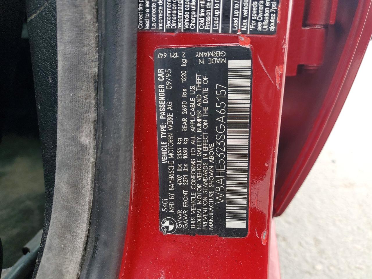 1995 Bmw 540 I Red vin: WBAHE5323SGA65157