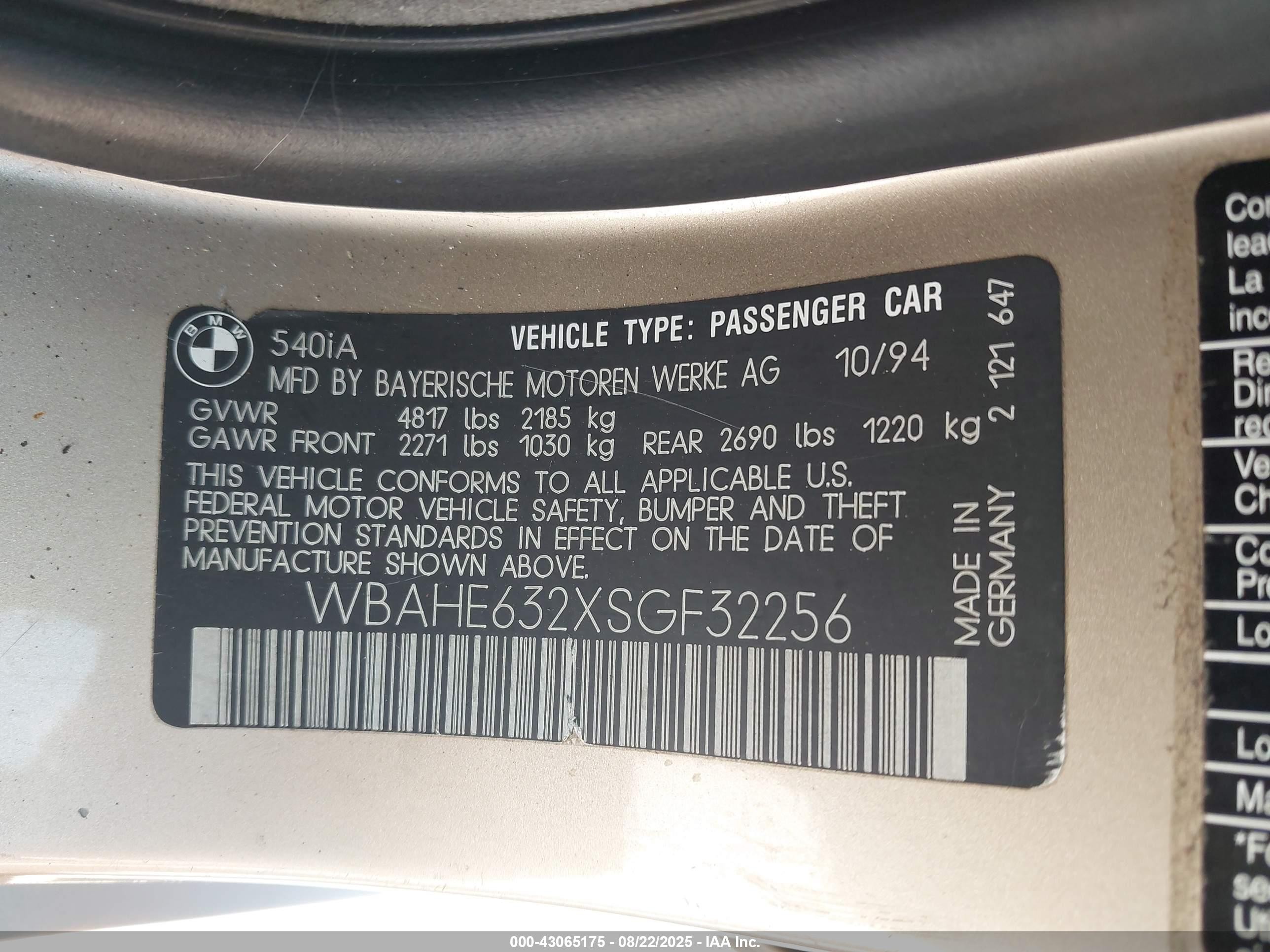 1995 Bmw 540 I Automatic Champagne vin: WBAHE632XSGF32256