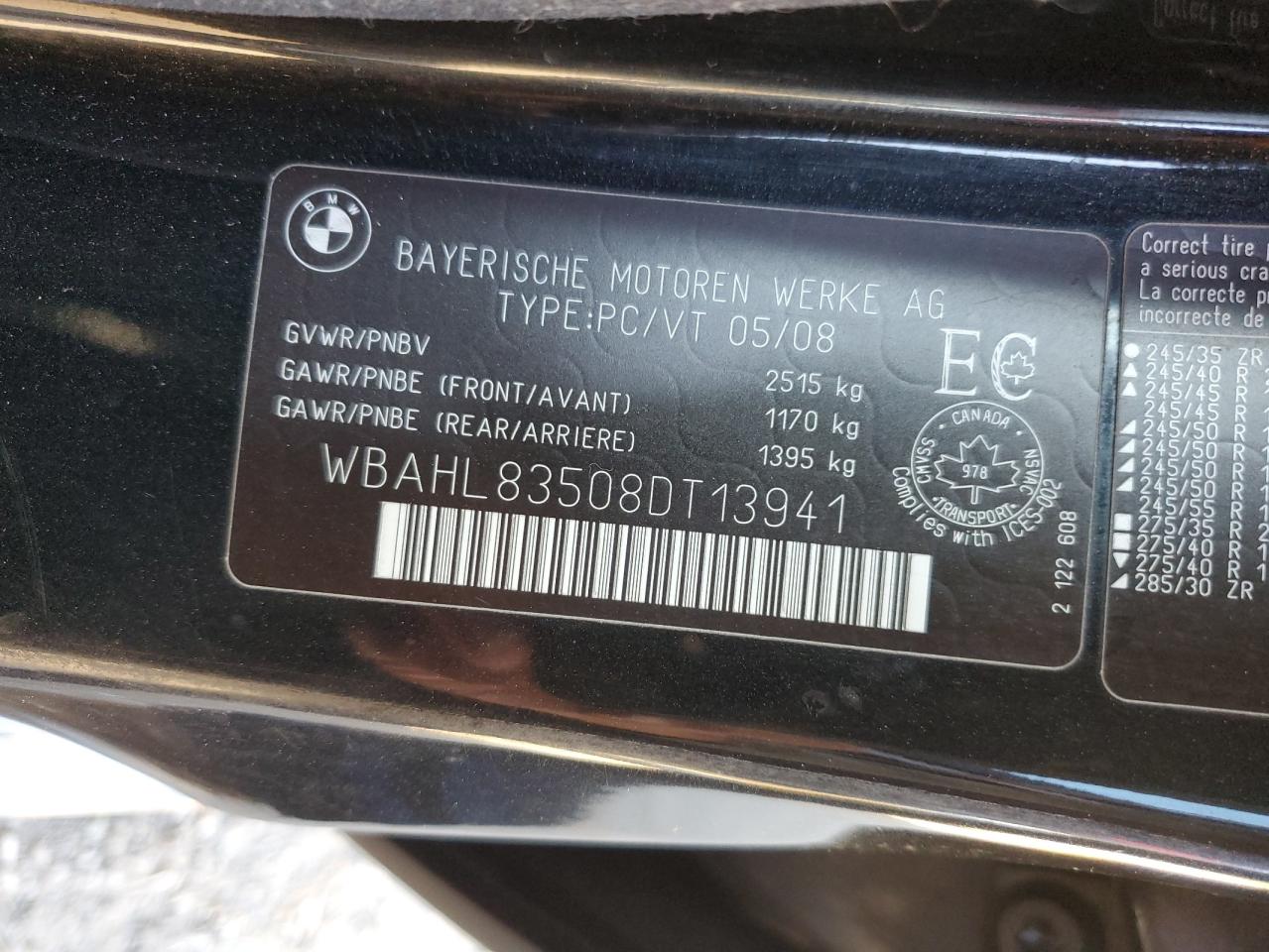 2008 Bmw 750 I Черный vin: WBAHL83508DT13941