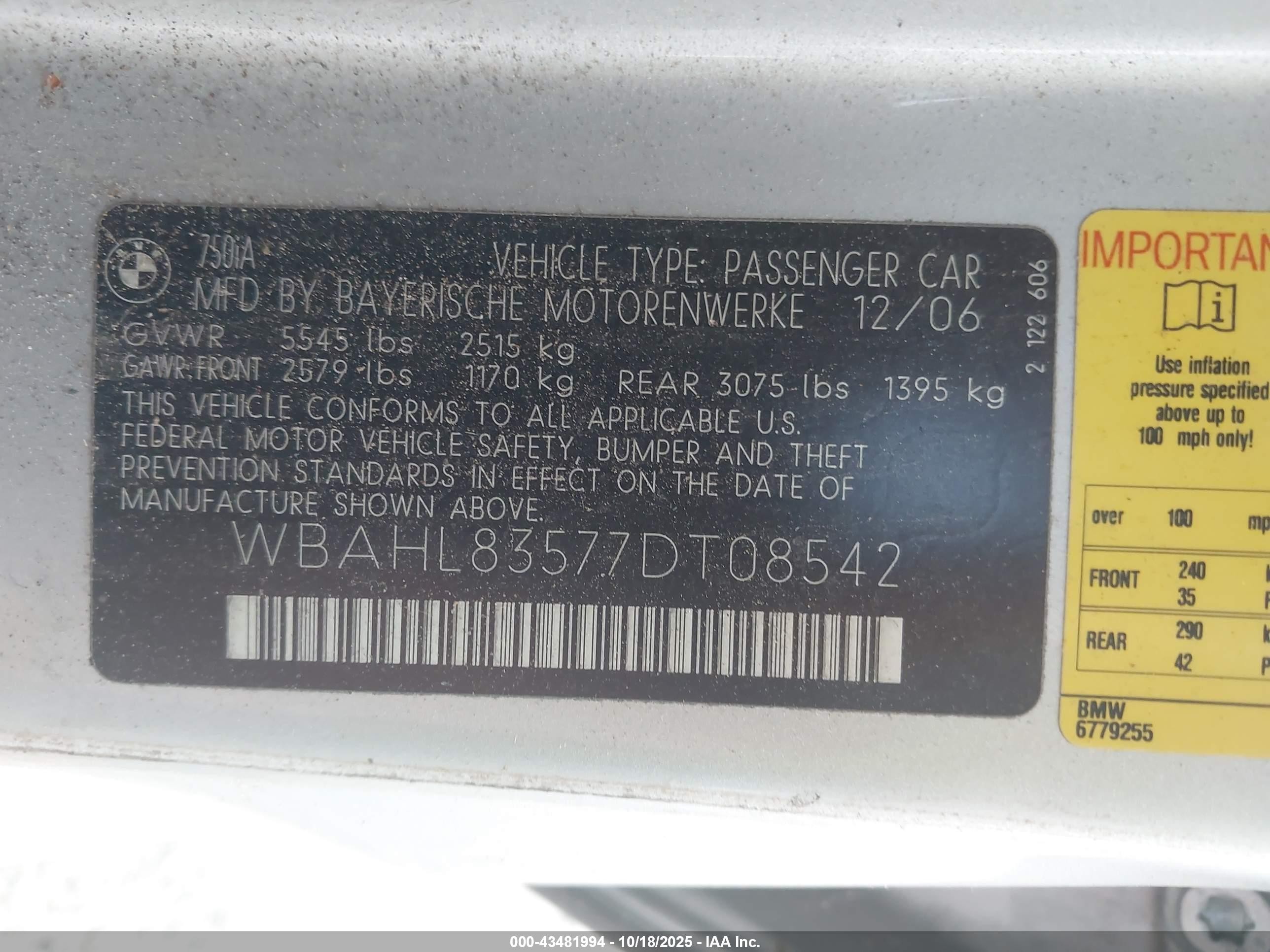 2007 Bmw 750i   Silver vin: WBAHL83577DT08542