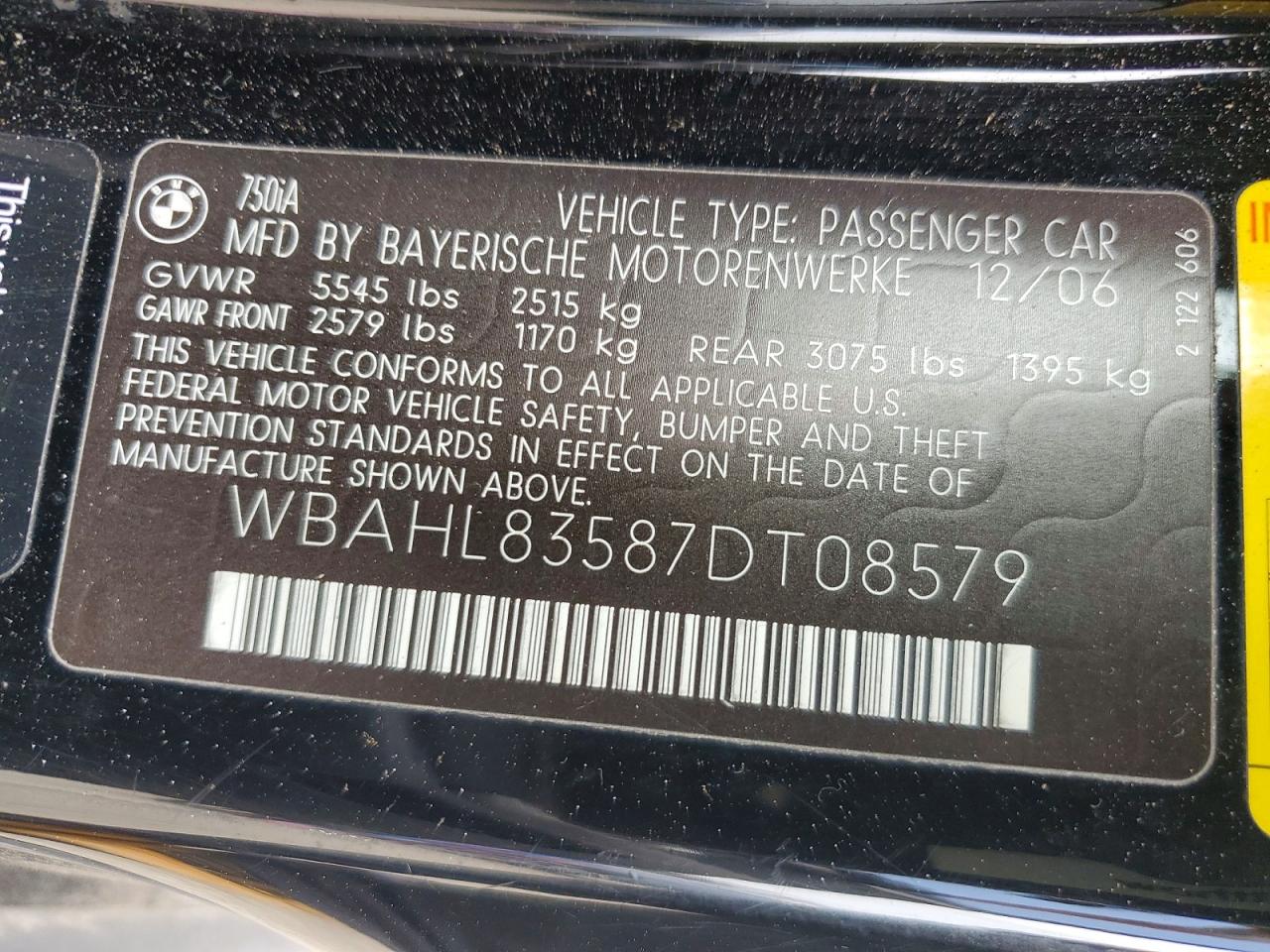 2007 Bmw 750 I Black vin: WBAHL83587DT08579