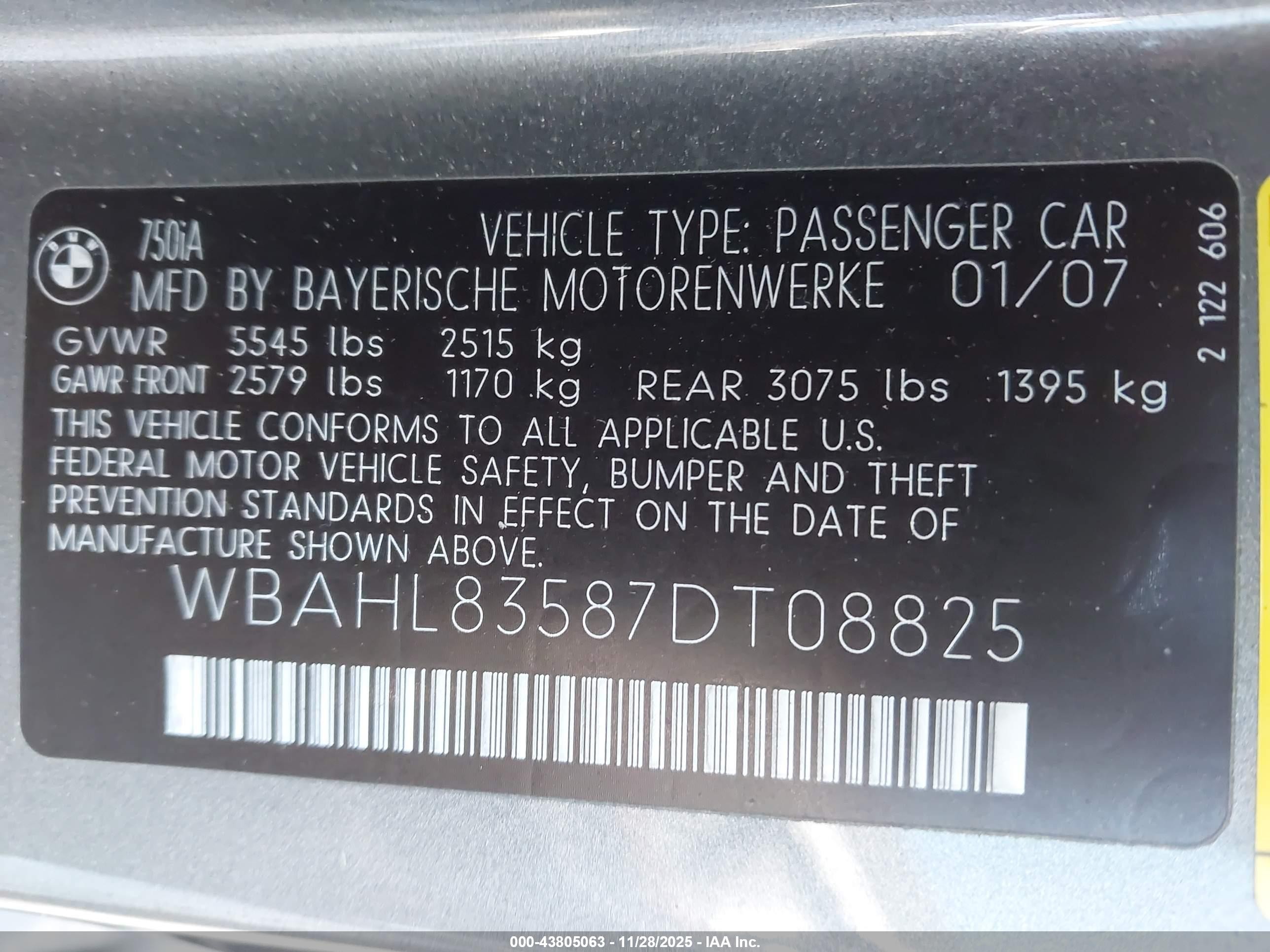 2007 Bmw 750i   Black vin: WBAHL83587DT08825