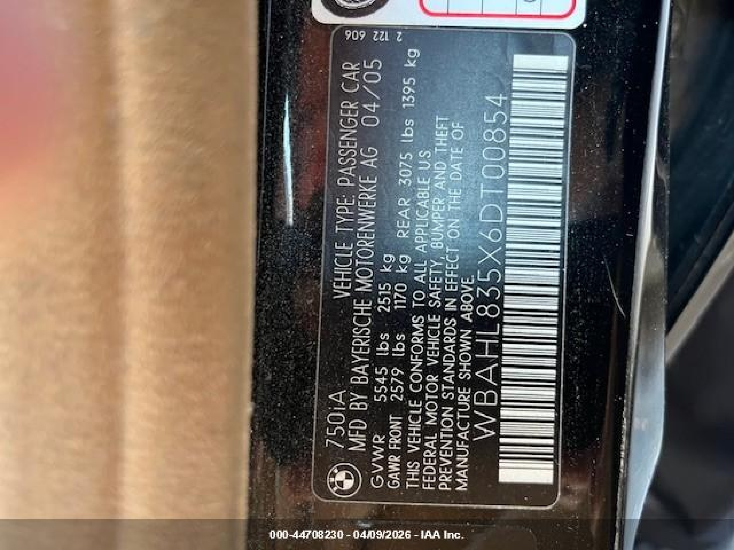 2006 Bmw 750i   vin: WBAHL835X6DT00854