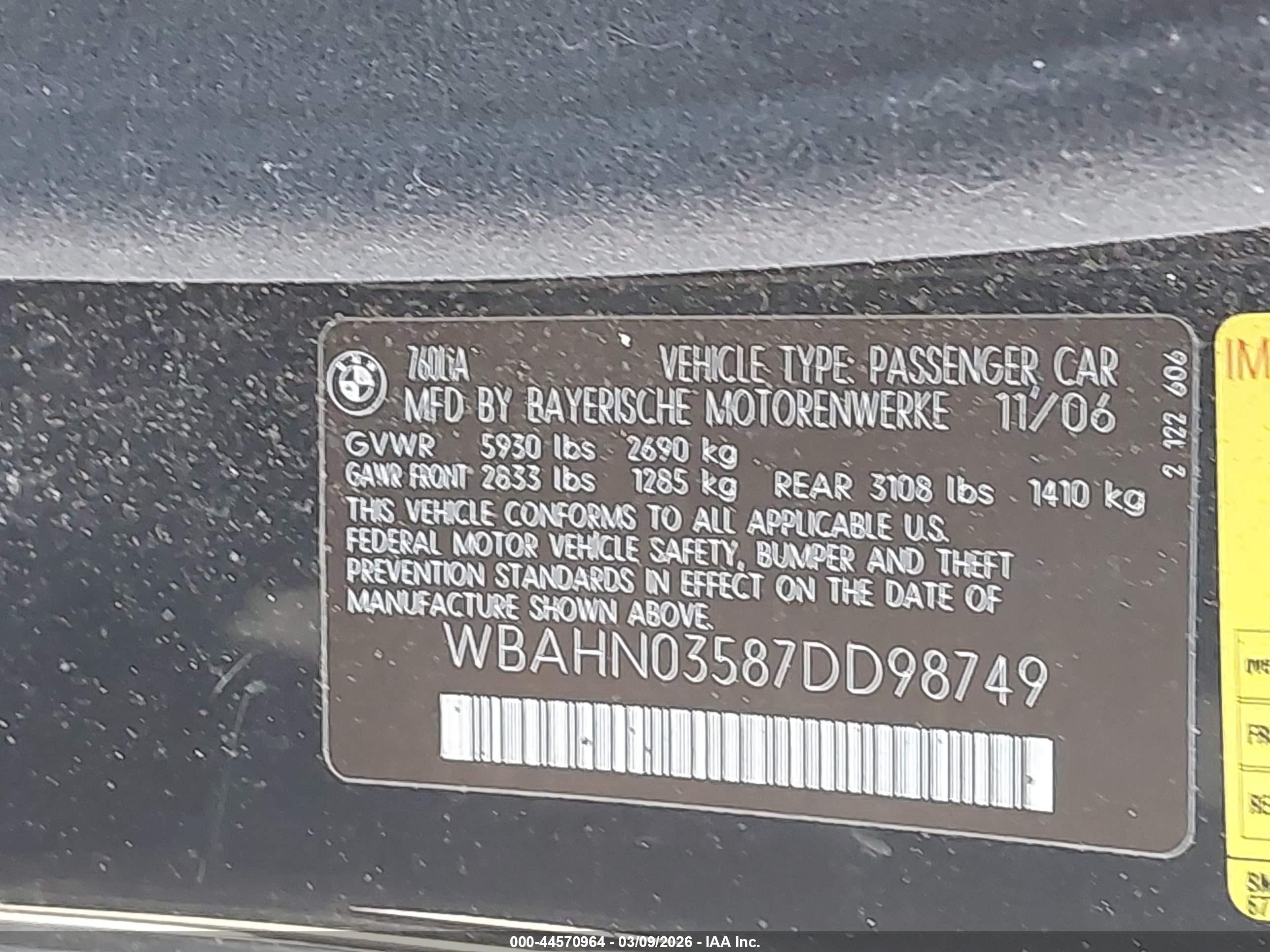 2007 Bmw 760li   Black vin: WBAHN03587DD98749