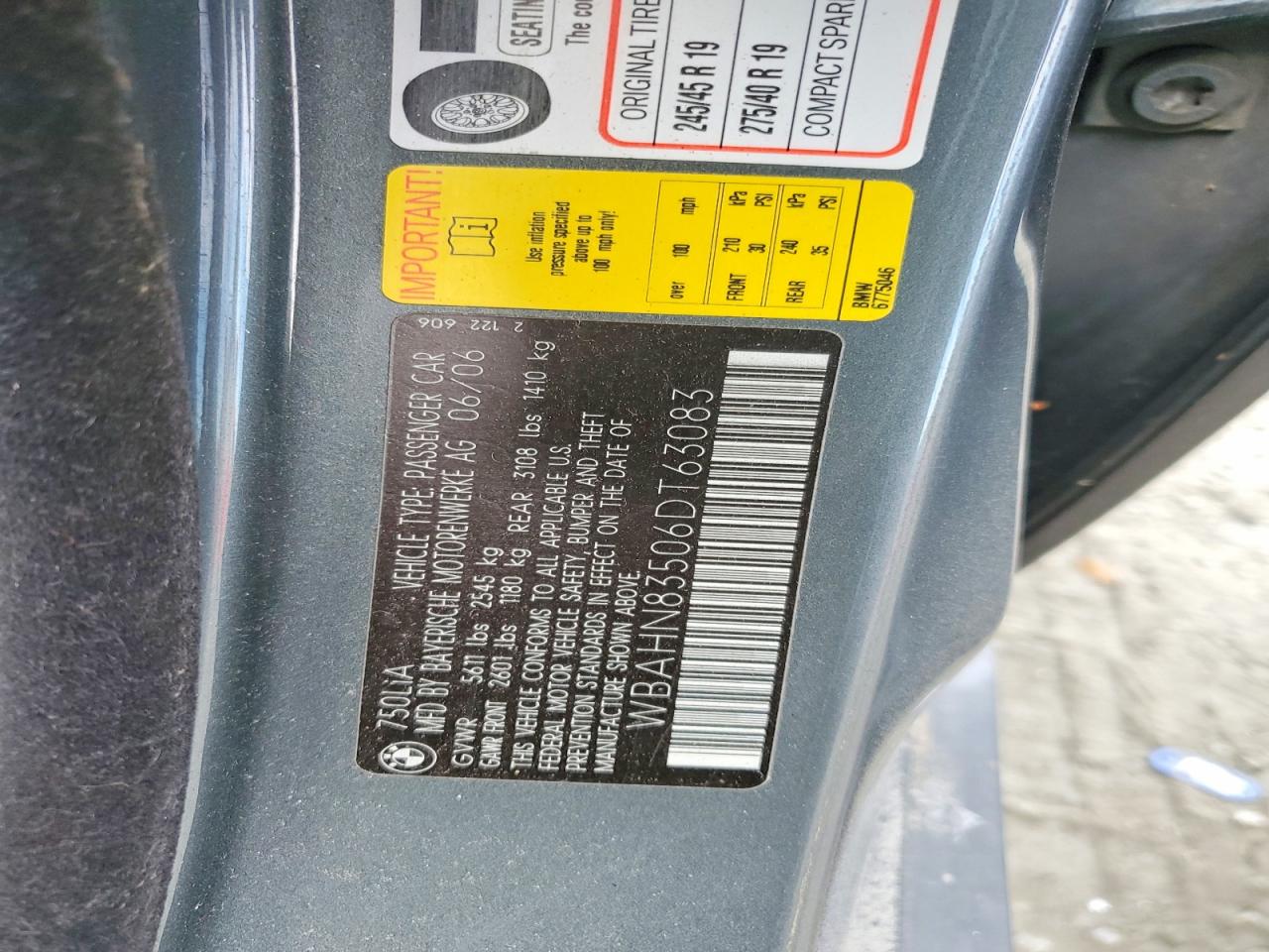 2006 Bmw 750 Li Gray vin: WBAHN83506DT63083