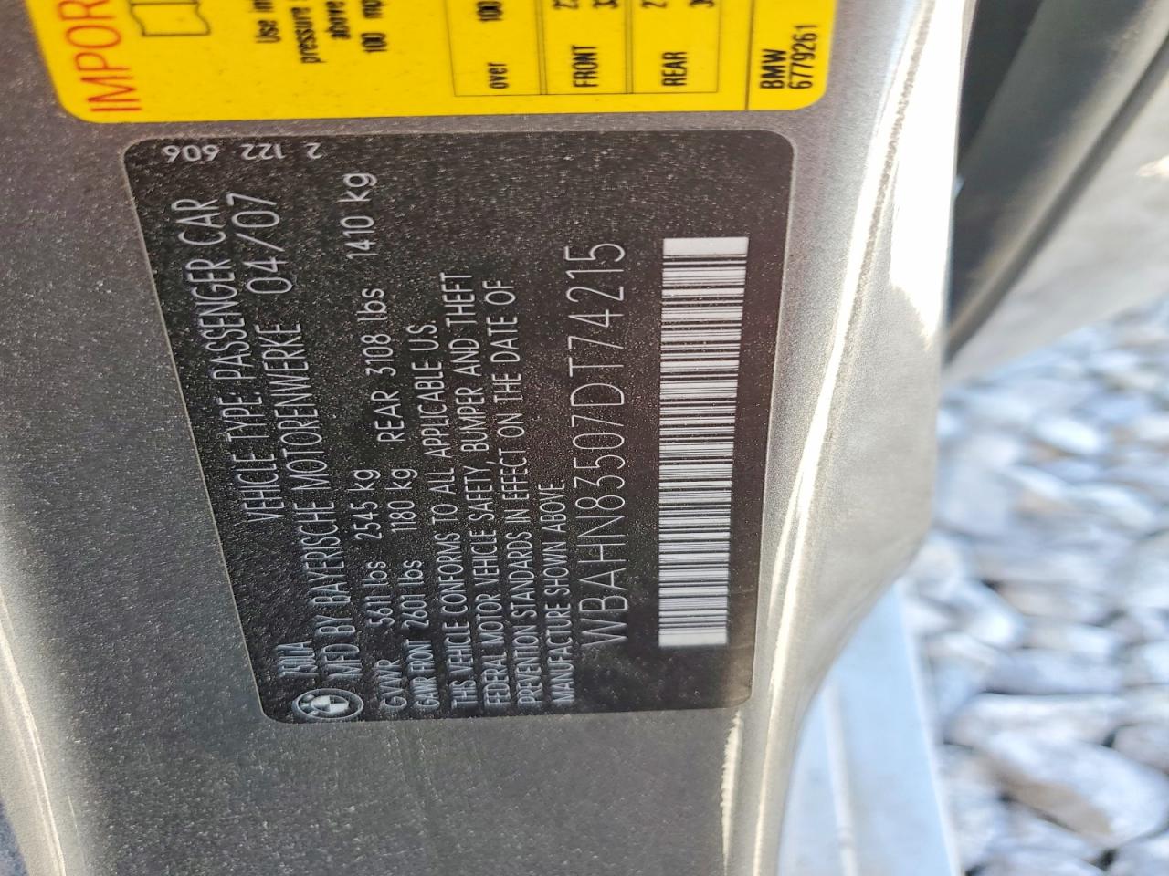 2007 Bmw 750 Gray vin: WBAHN83507DT74215