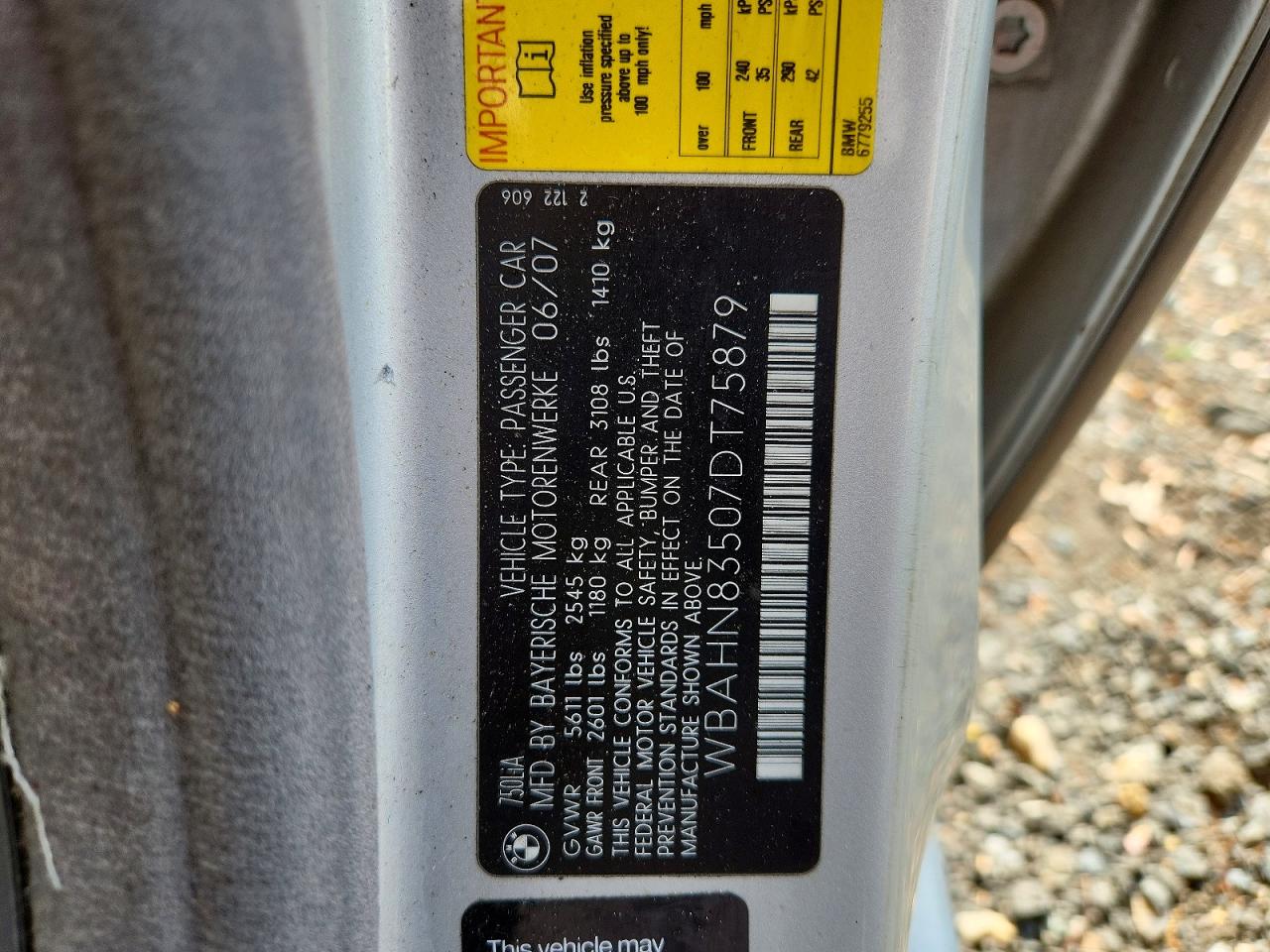 2007 Bmw 750 Серебряный vin: WBAHN83507DT75879