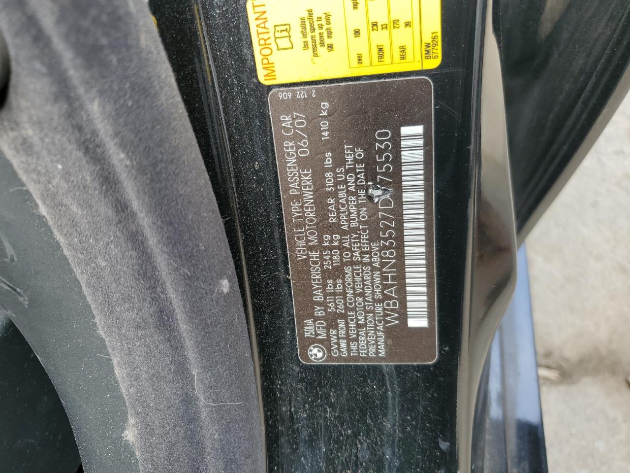 2007 Bmw 750 Black vin: WBAHN83527DT75530