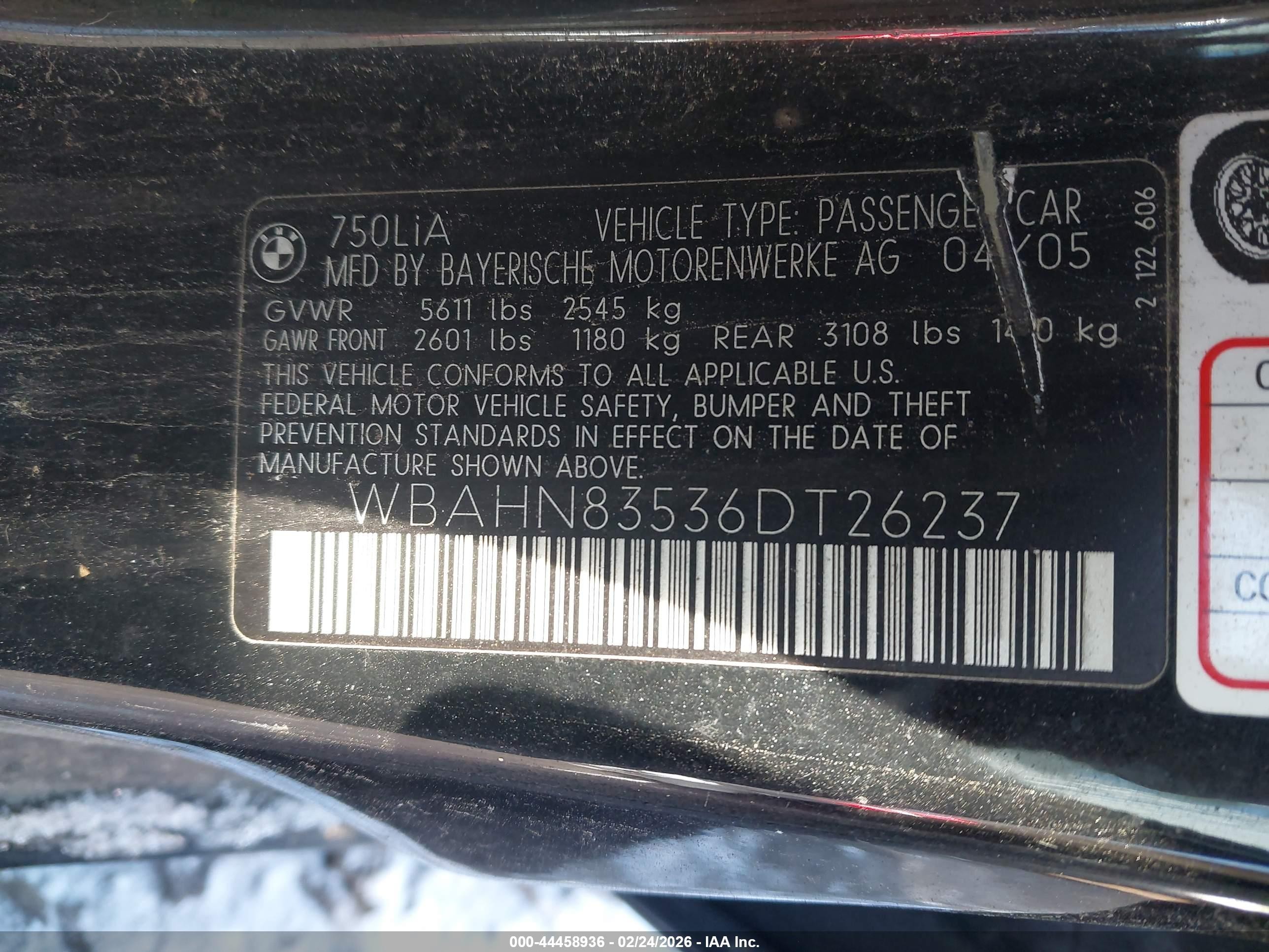 2006 Bmw 750li   Черный vin: WBAHN83536DT26237