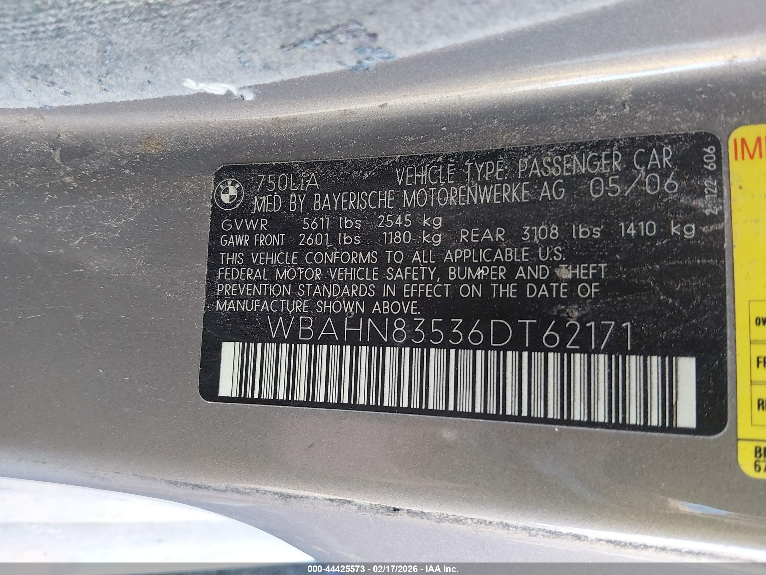 2006 Bmw 750li   Gold vin: WBAHN83536DT62171