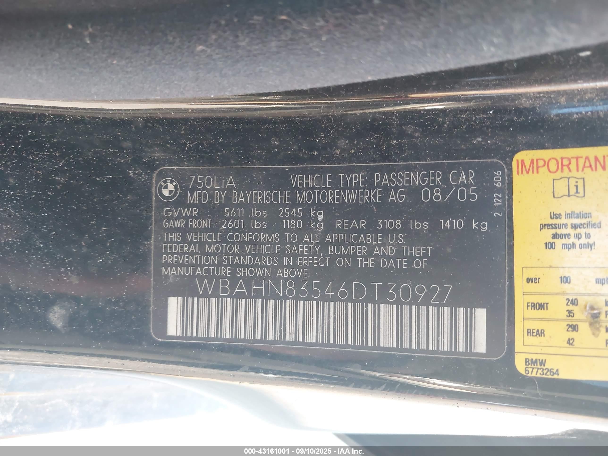 2006 Bmw 750li   Black vin: WBAHN83546DT30927