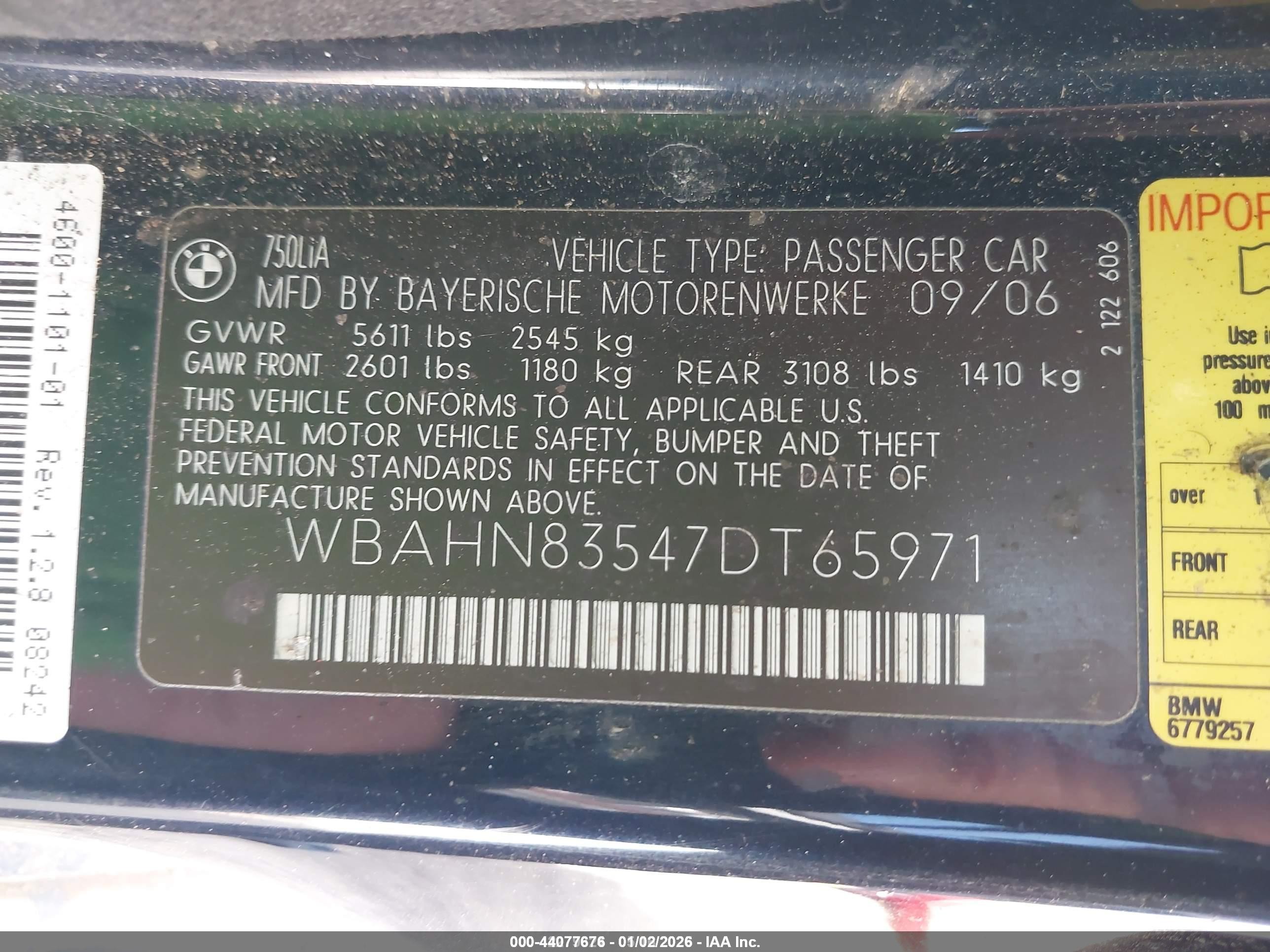 2007 Bmw 750li   Dark Blue vin: WBAHN83547DT65971