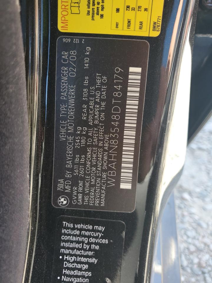 2008 Bmw 750 Li Черный vin: WBAHN83548DT84179