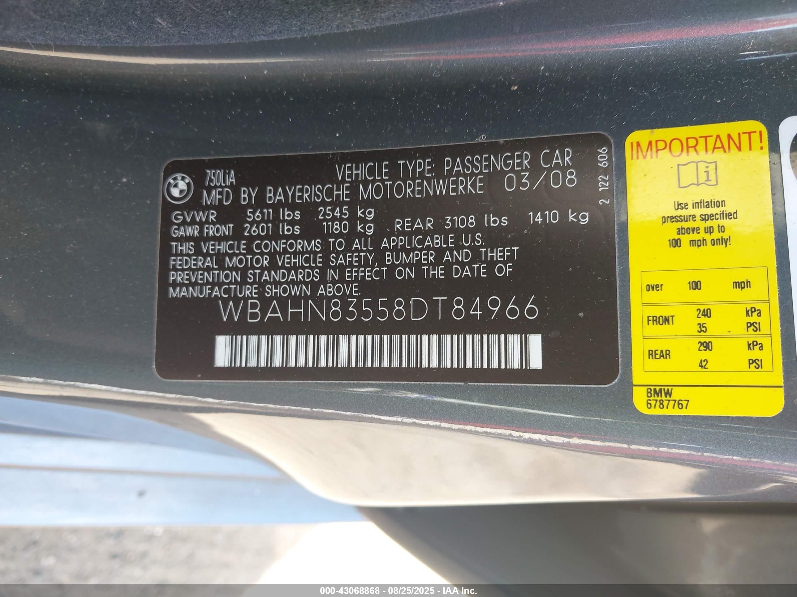 2008 Bmw 750li   Gray vin: WBAHN83558DT84966