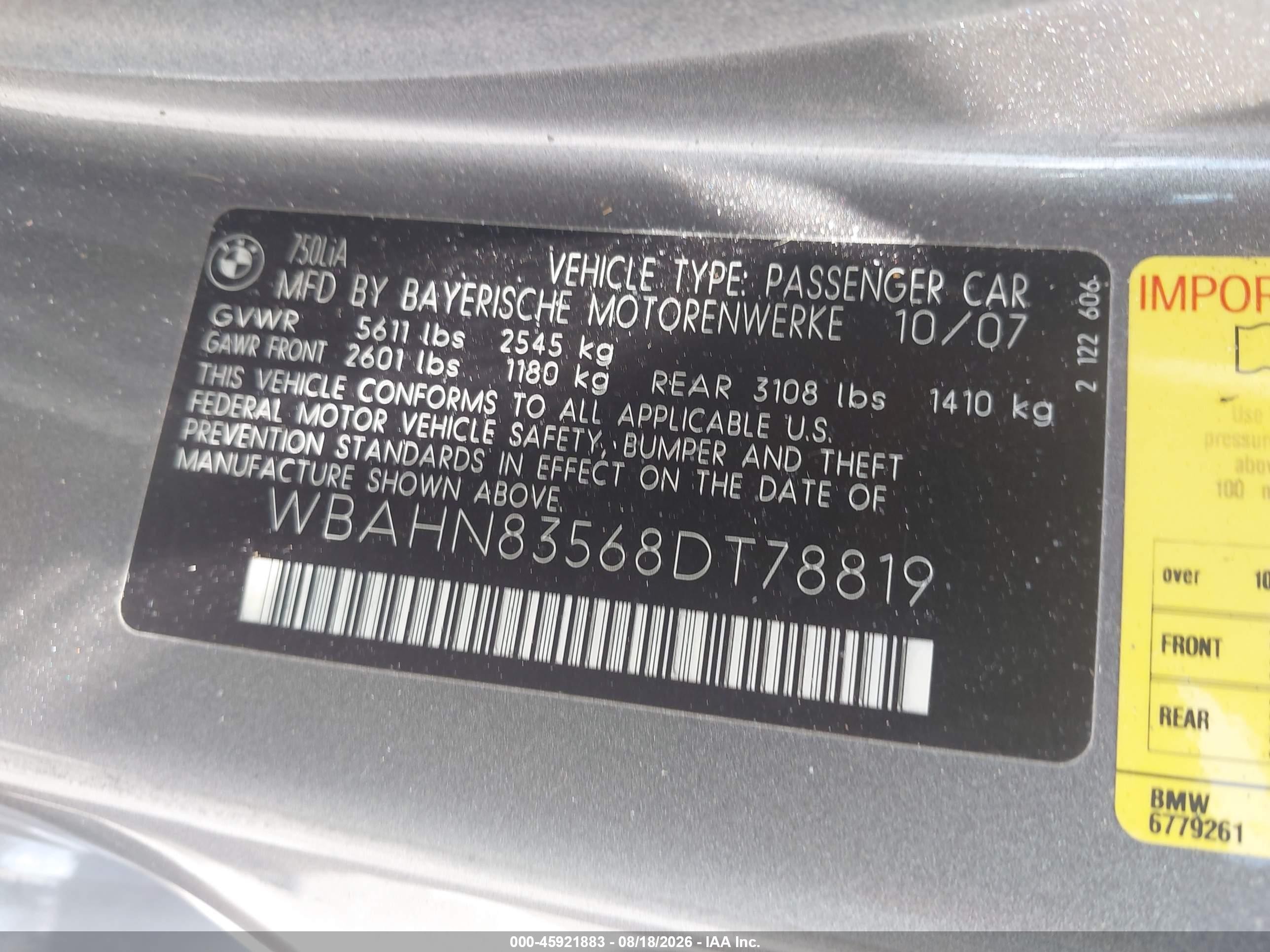 2008 Bmw 750li   Gray vin: WBAHN83568DT78819