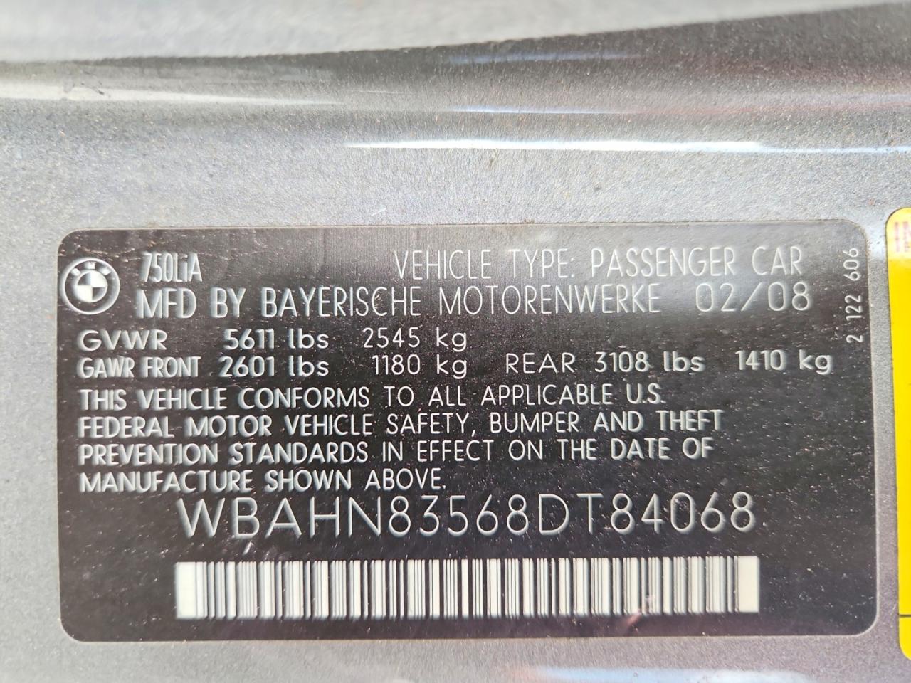 2008 Bmw 750 Li Gray vin: WBAHN83568DT84068