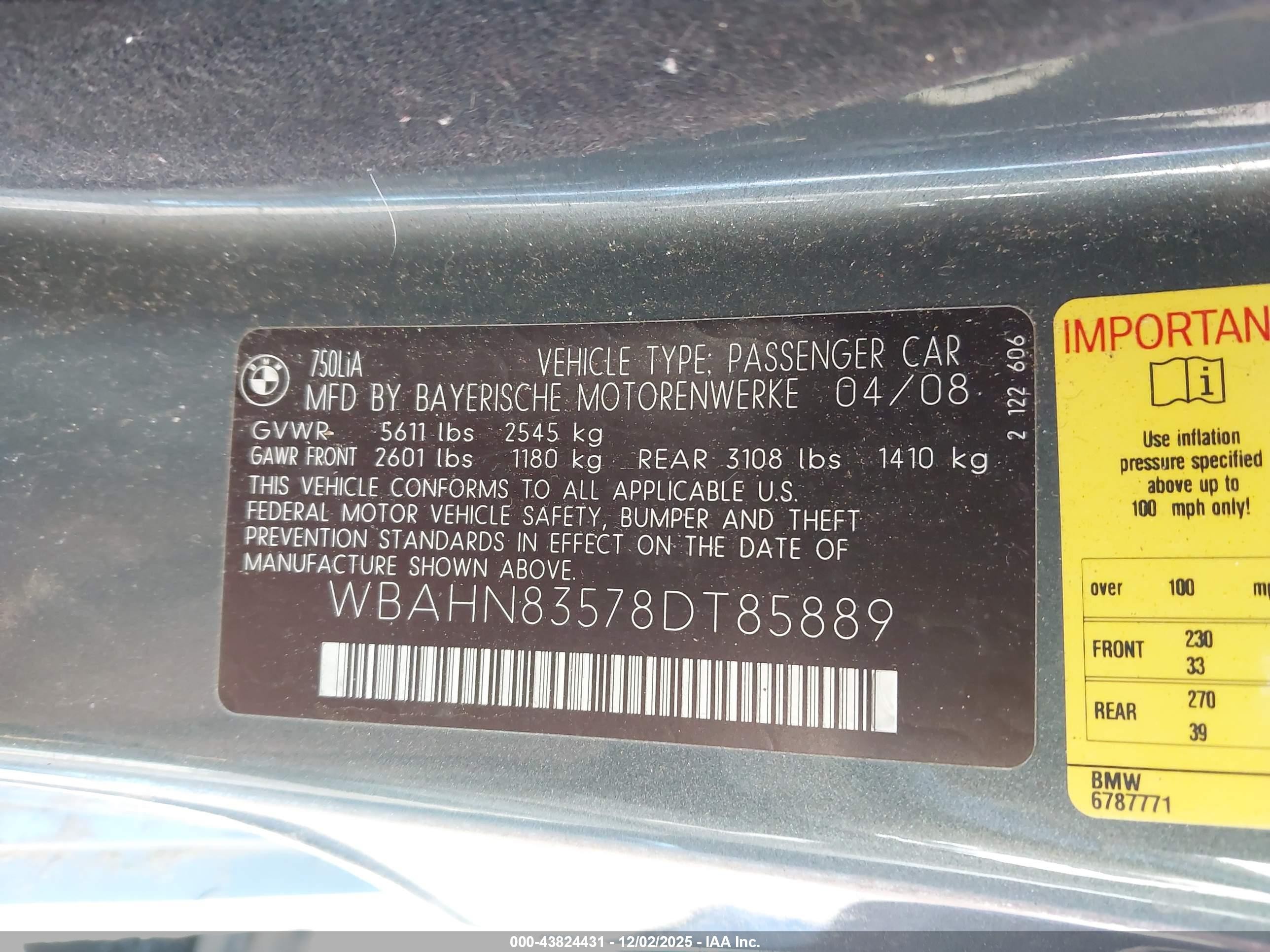 2008 Bmw 750li   Gray vin: WBAHN83578DT85889