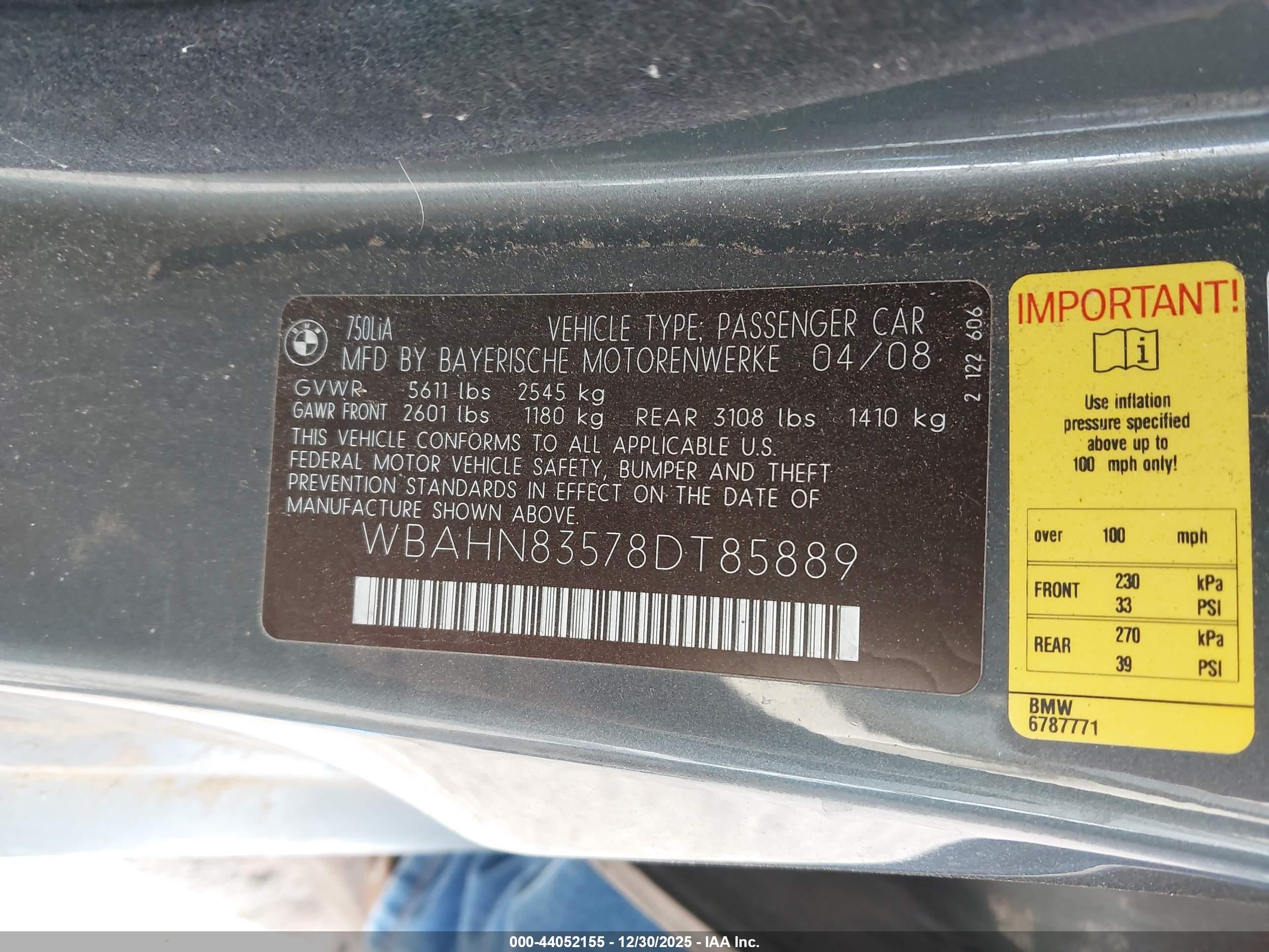 2008 Bmw 750li   Gray vin: WBAHN83578DT85889