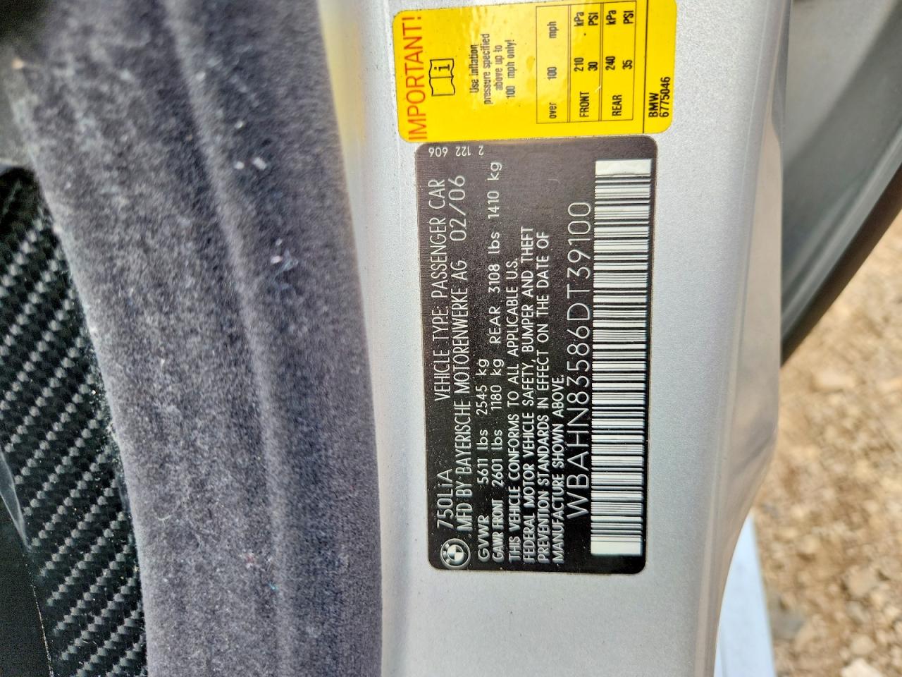 2006 Bmw 750 Li Silver vin: WBAHN83586DT39100