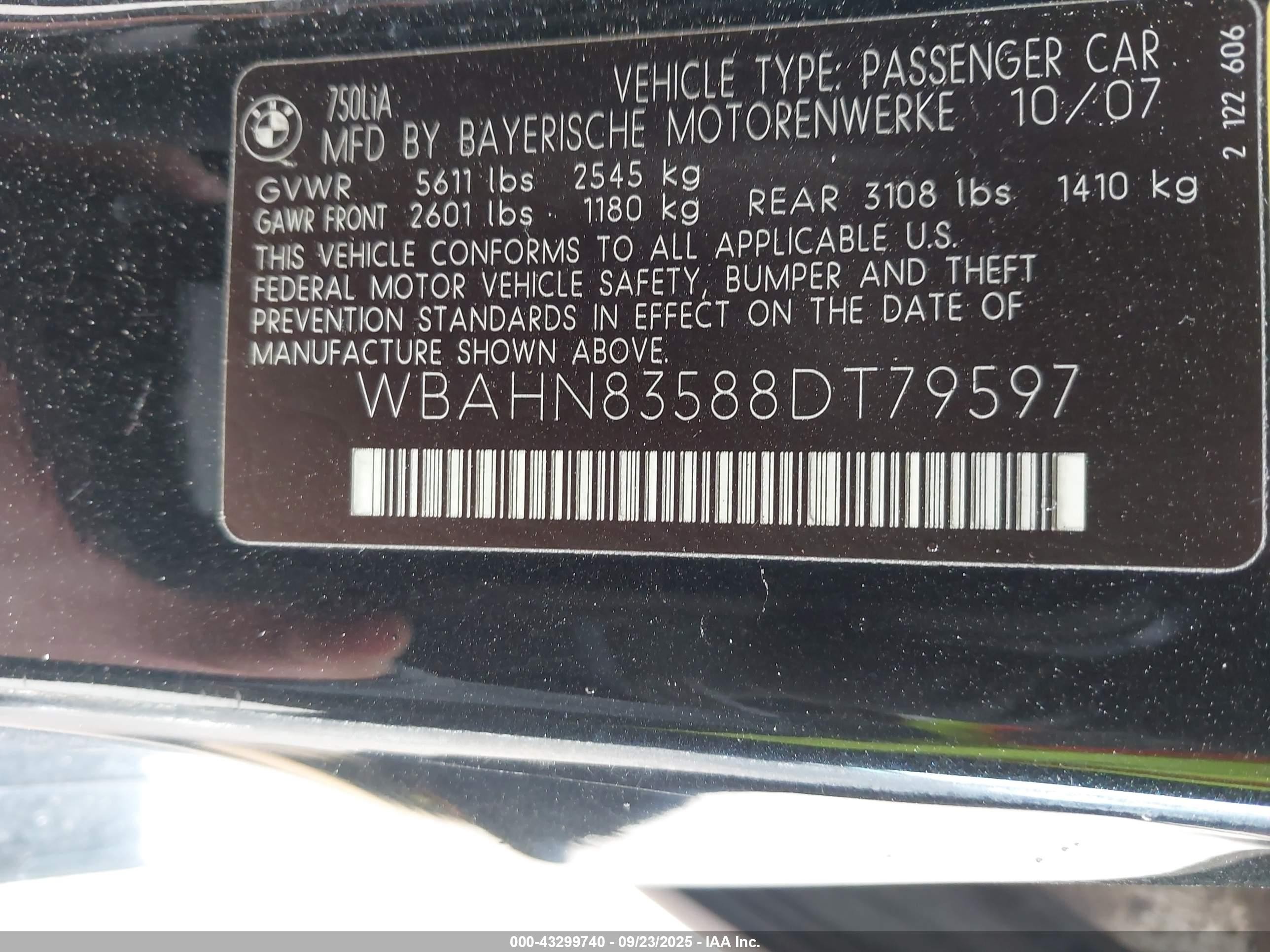 2008 Bmw 750li   Черный vin: WBAHN83588DT79597