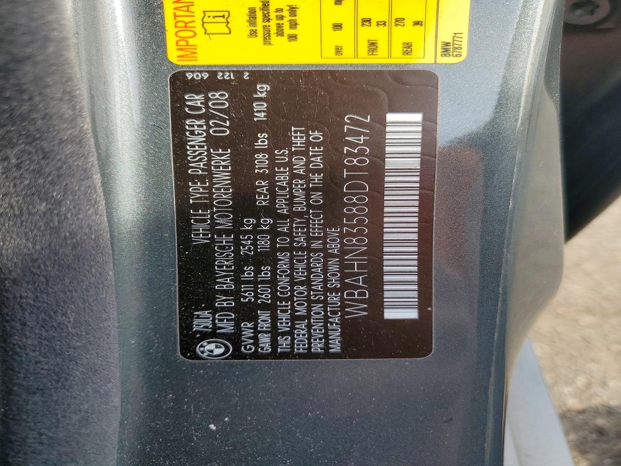 2008 Bmw 750 Li Серый vin: WBAHN83588DT83472