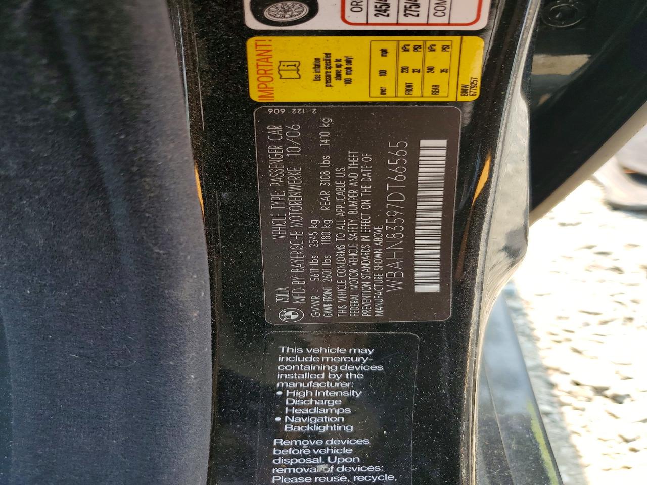 2007 Bmw 750 Black vin: WBAHN83597DT66565