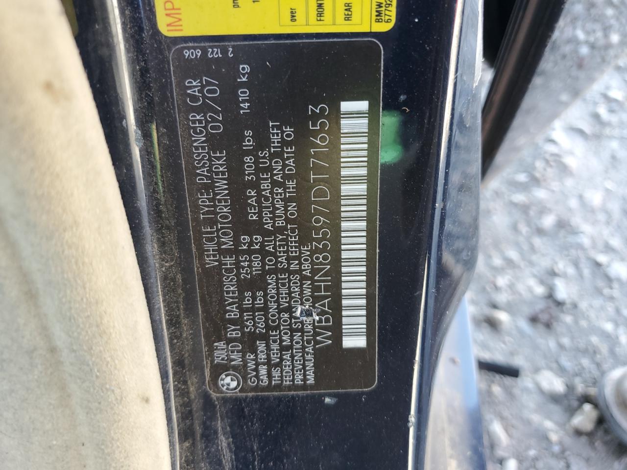 2007 Bmw 750 Black vin: WBAHN83597DT71653