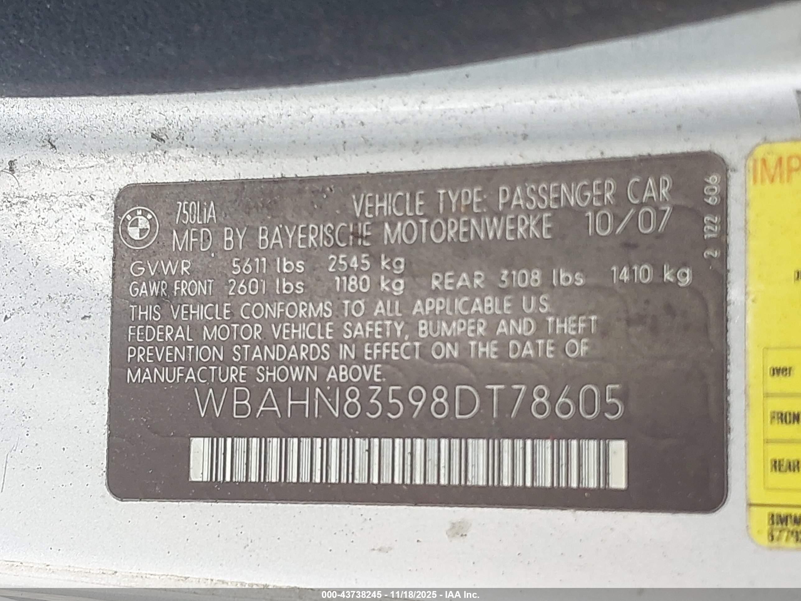 2008 Bmw 750li   Silver vin: WBAHN83598DT78605