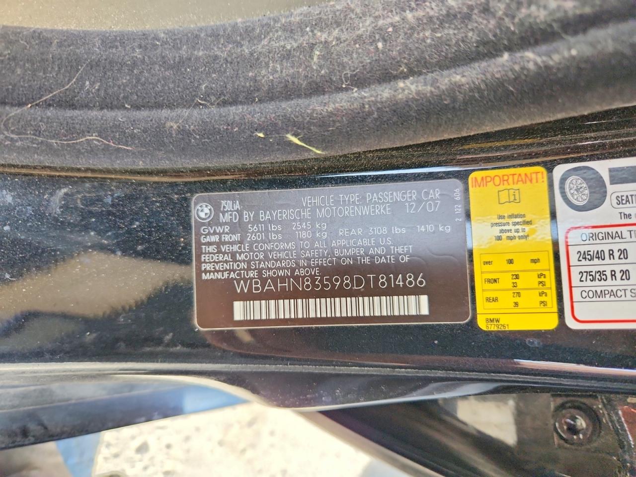 2008 Bmw 750 Li Black vin: WBAHN83598DT81486