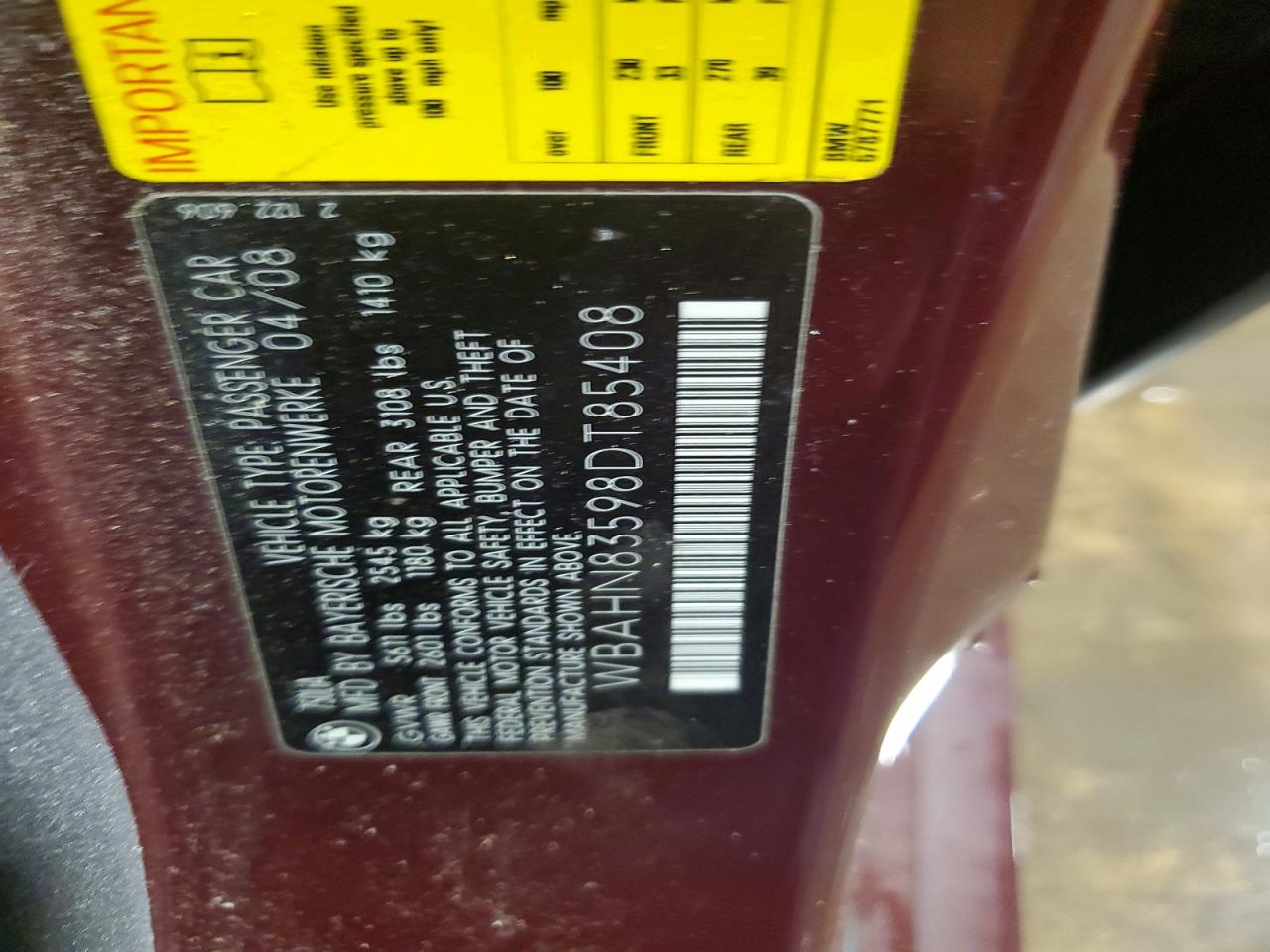 2008 Bmw 750 Li Maroon vin: WBAHN83598DT85408