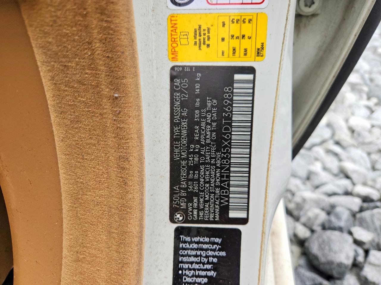 2006 Bmw 750 Li White vin: WBAHN835X6DT36988