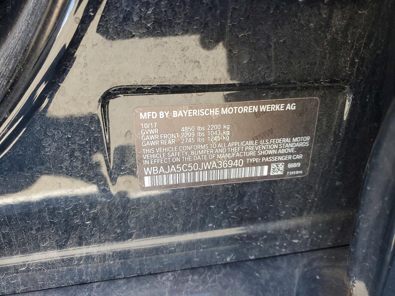 2018 Bmw 530 I Black vin: WBAJA5C50JWA36940