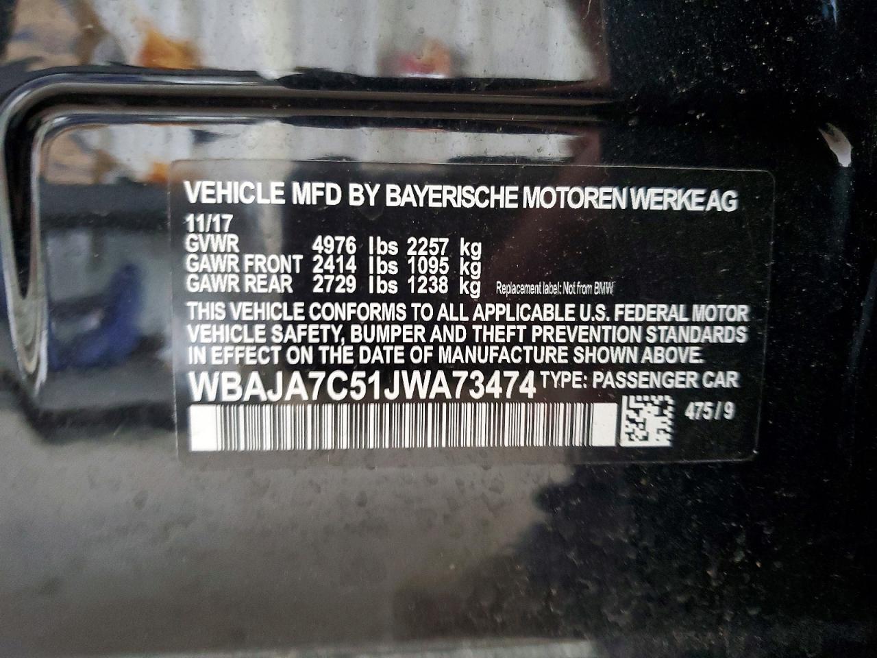 2018 Bmw 530 Xi Black vin: WBAJA7C51JWA73474
