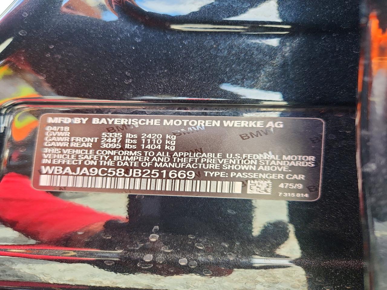 2018 Bmw 530e Black vin: WBAJA9C58JB251669
