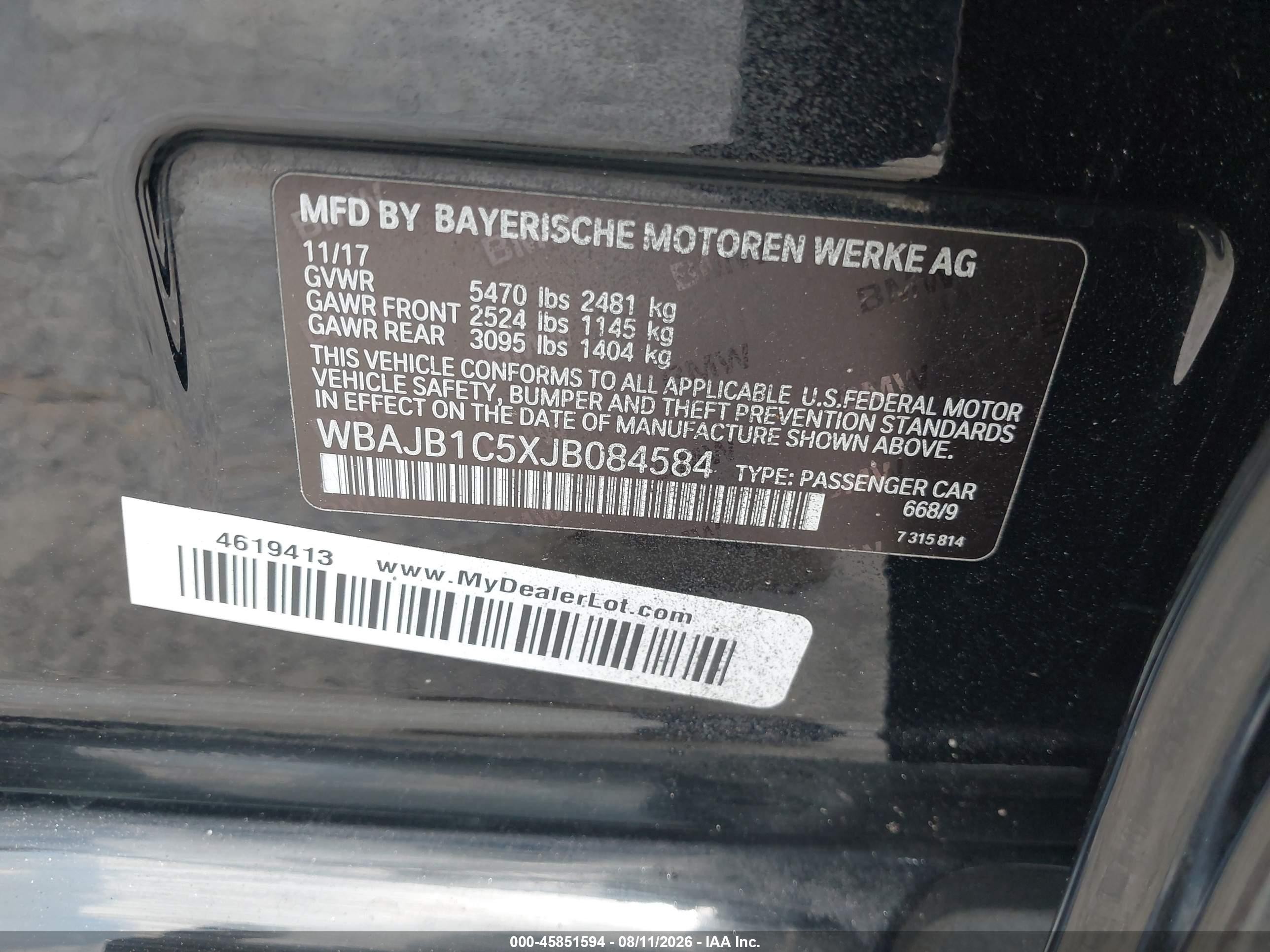 2018 Bmw 530e Xdrive Iperformance Black vin: WBAJB1C5XJB084584