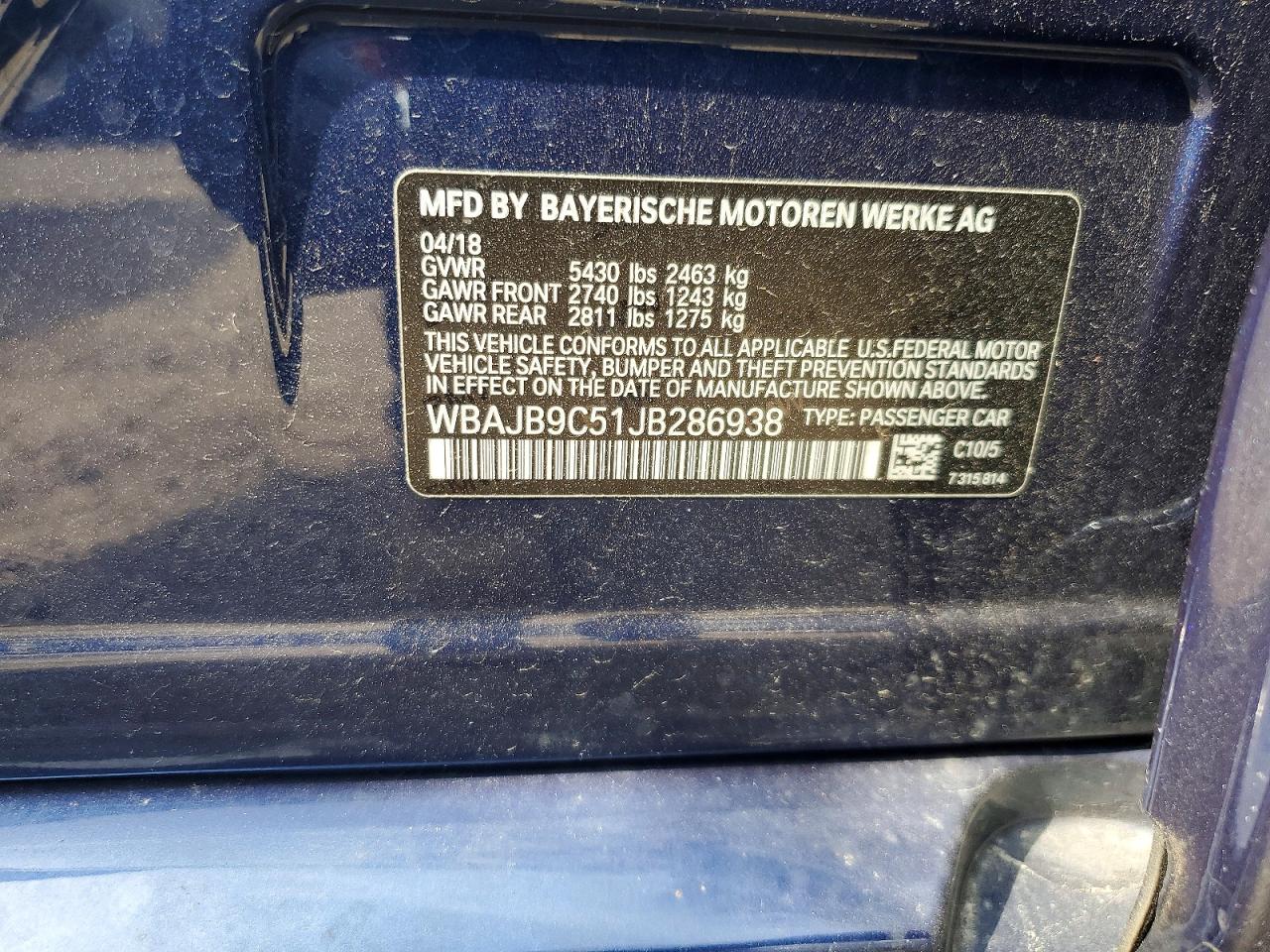 2018 Bmw M550xi Blue vin: WBAJB9C51JB286938