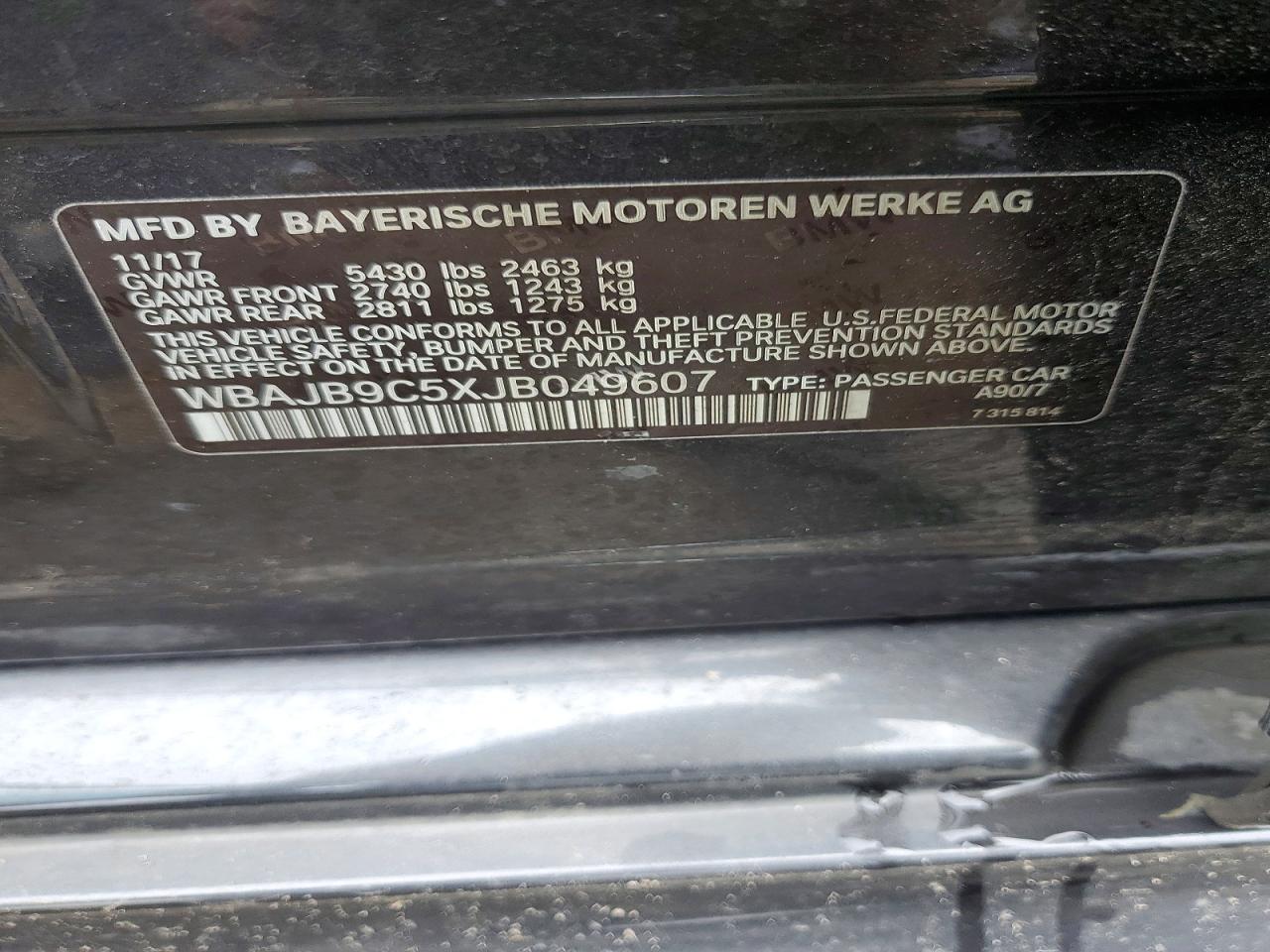 2018 Bmw M550xi Серый vin: WBAJB9C5XJB049607