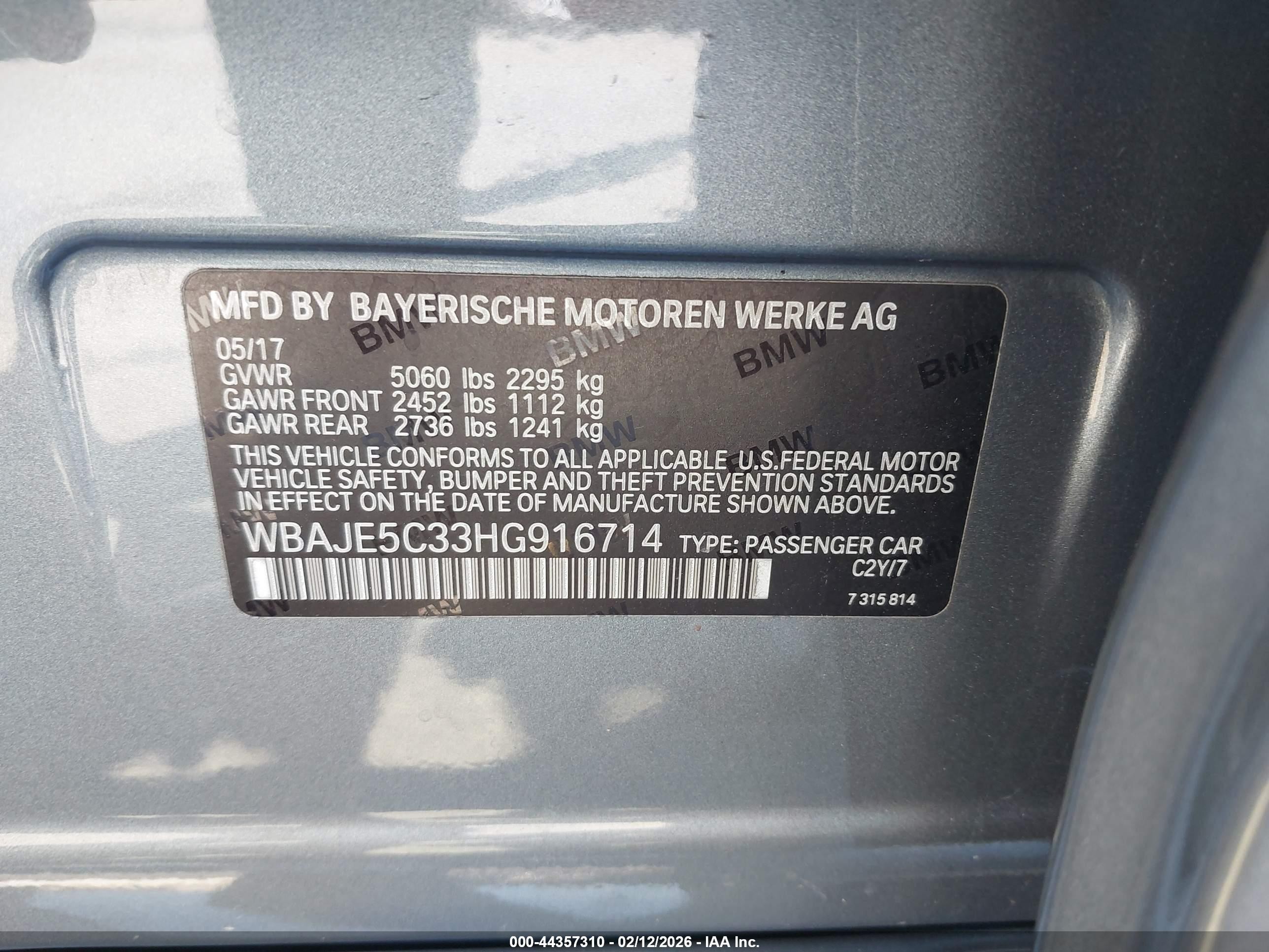 2017 Bmw 540i Gray vin: WBAJE5C33HG916714