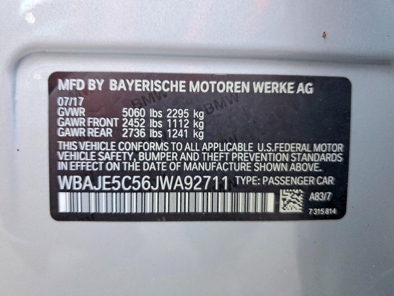 2018 Bmw 540 I Серебряный vin: WBAJE5C56JWA92711