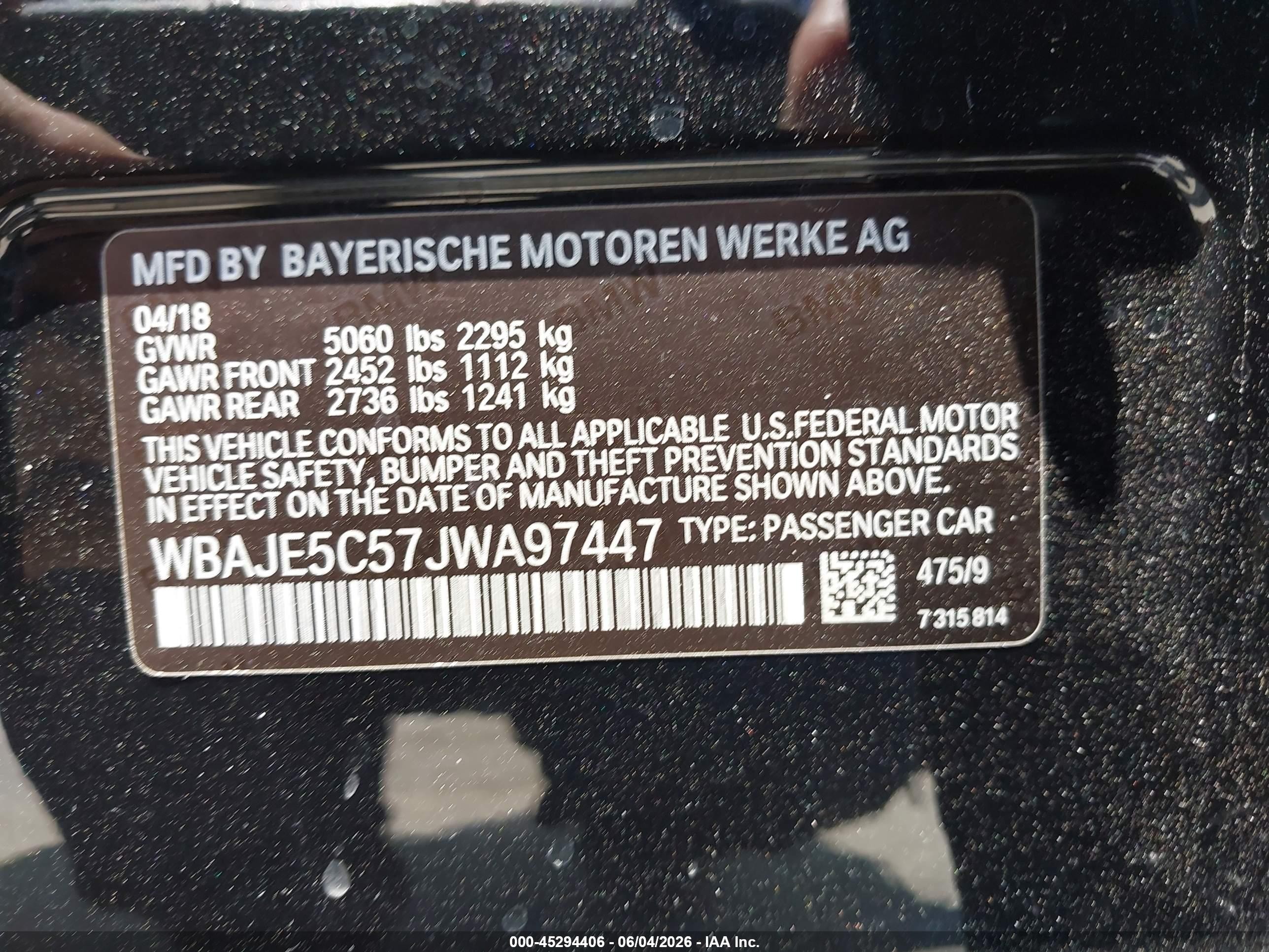 2018 Bmw 540i   Black vin: WBAJE5C57JWA97447