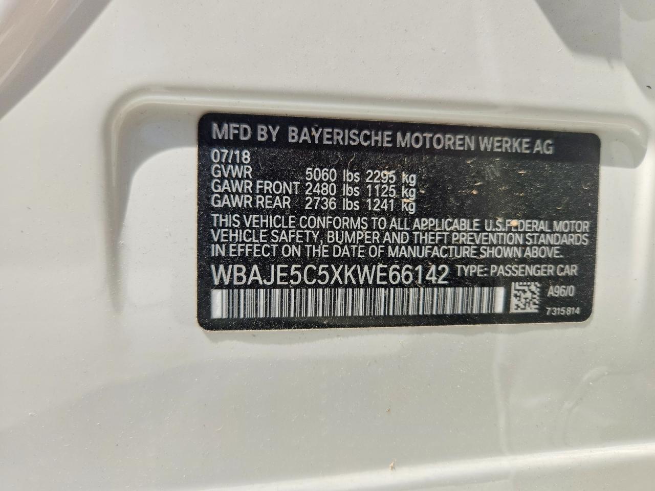 2019 Bmw 540 I Белый vin: WBAJE5C5XKWE66142