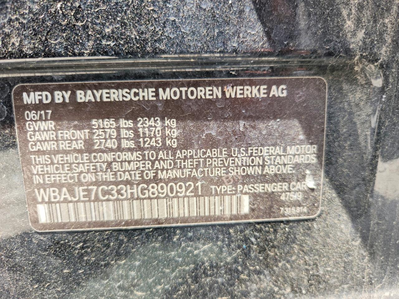 2017 Bmw 540 Xi Black vin: WBAJE7C33HG890921