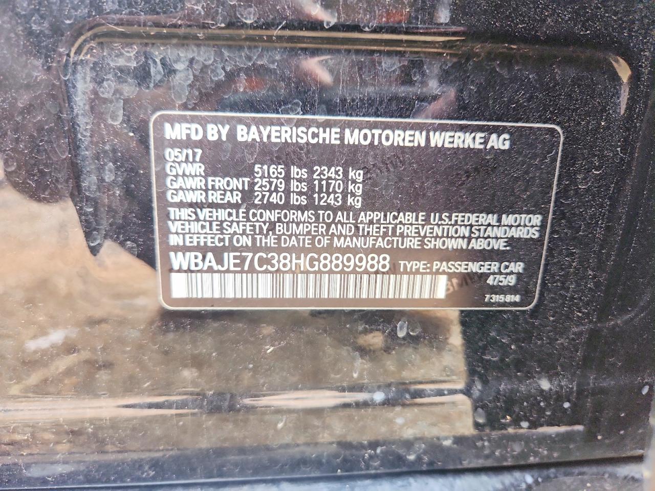 2017 Bmw 540 Xi Черный vin: WBAJE7C38HG889988