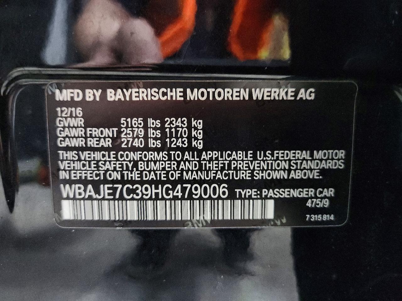 2017 Bmw 540 Xi Black vin: WBAJE7C39HG479006