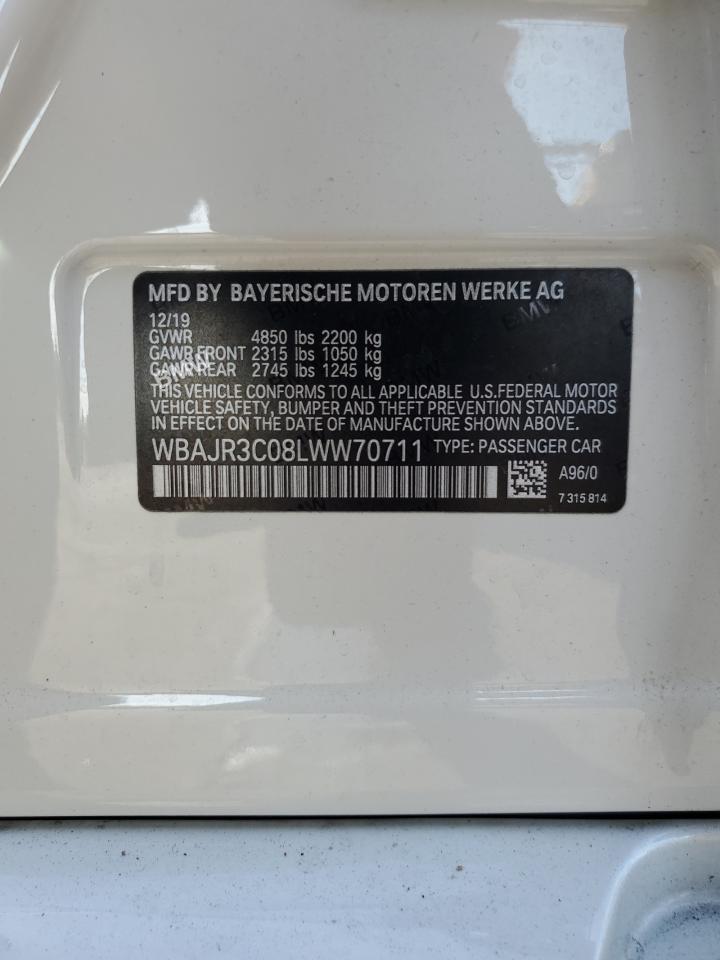2020 Bmw 530 I White vin: WBAJR3C08LWW70711