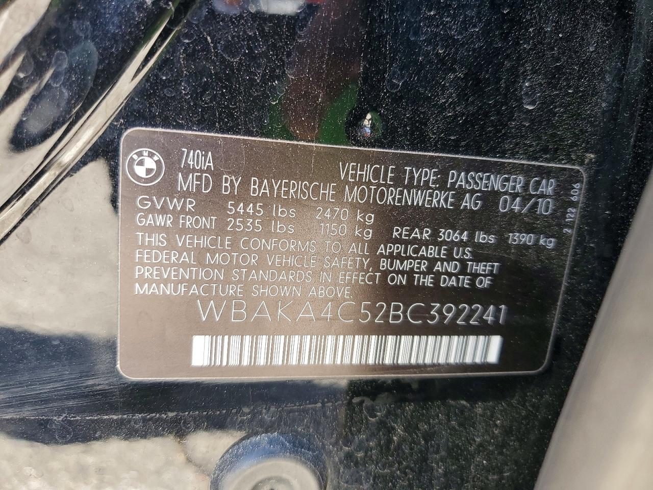 2011 Bmw 740 I Black vin: WBAKA4C52BC392241